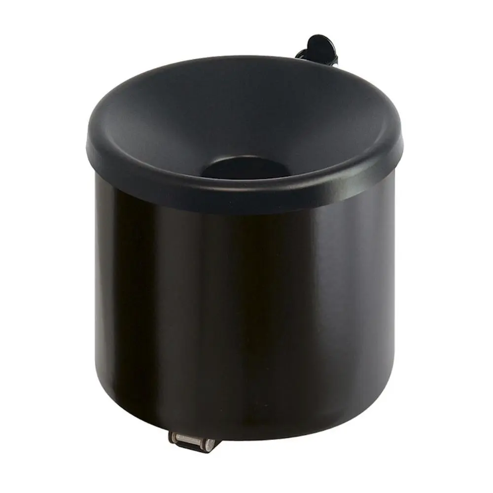 Runder Sicherheits-Wandaschenbecher mit Kippvorrichtung | 2 Liter, HxØ 16x16cm | Metall | Schwarz mit schwarzem Deckel