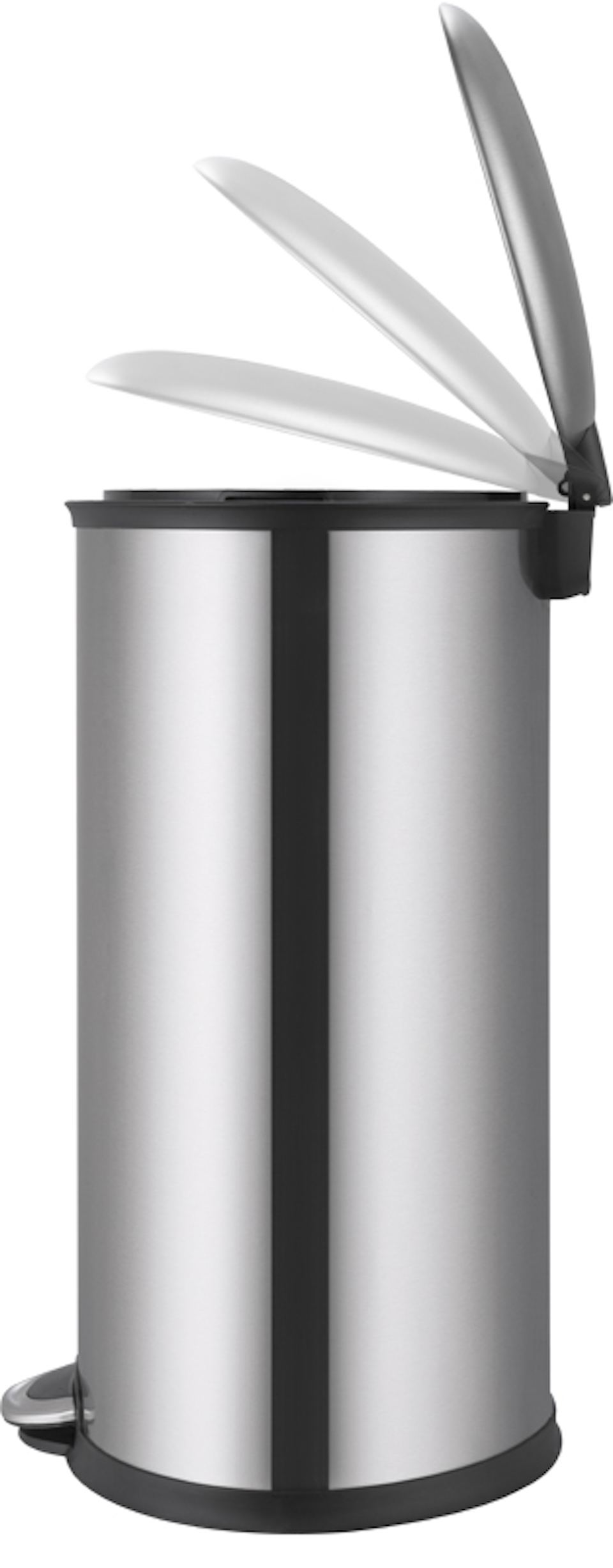 Ellipsenförmiger Treteimer aus gebürstetem Edelstahl | 30 Liter, HxBxT 65,3x32,5x35,6cm | Silber