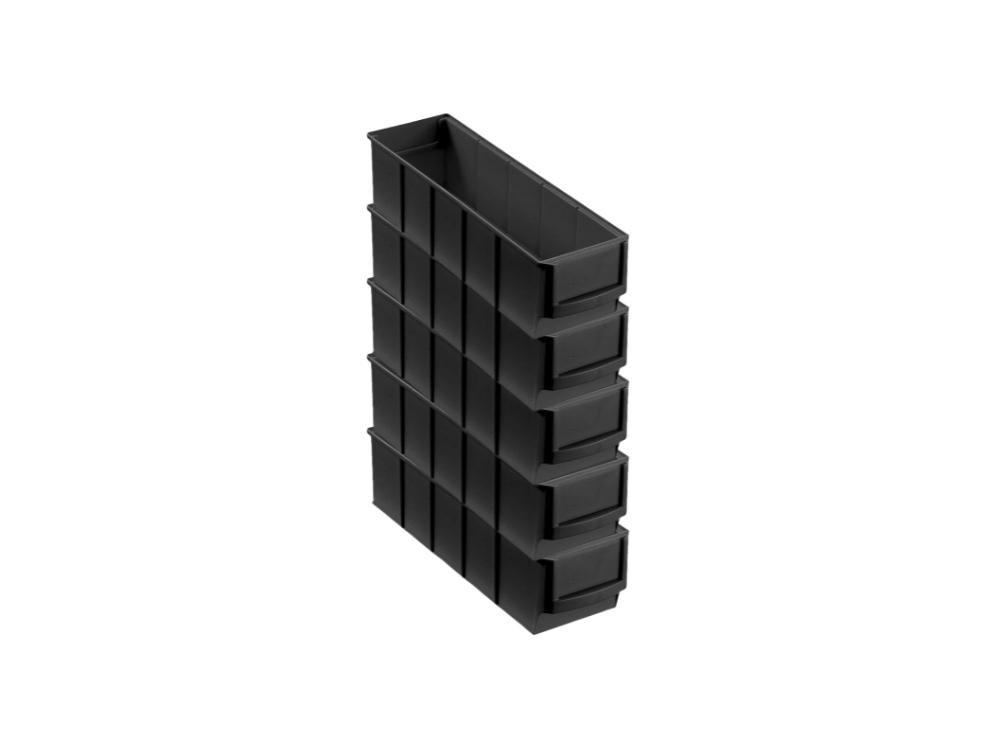 SparSet 5x Leitfähige Industriebox 300 S | HxBxT 8,1x9,1x30cm | 1,6 Liter | ESD, Sichtlagerkasten, Sortimentskasten, Sortimentsbox, Kleinteilebox