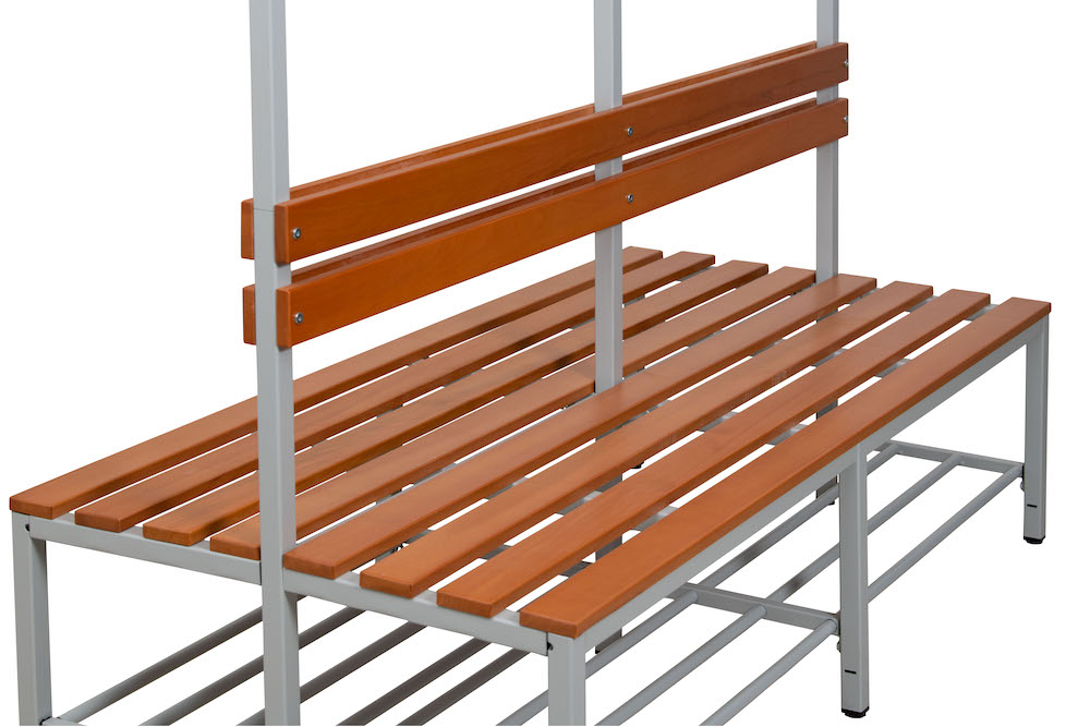 Sitzbank Seal | Freistehend | Grau/Buche | Doppelseitig Rückenlehne und Hakenleiste | Mit Schuhrost | HxBxT 40x200x80 cm | Holz