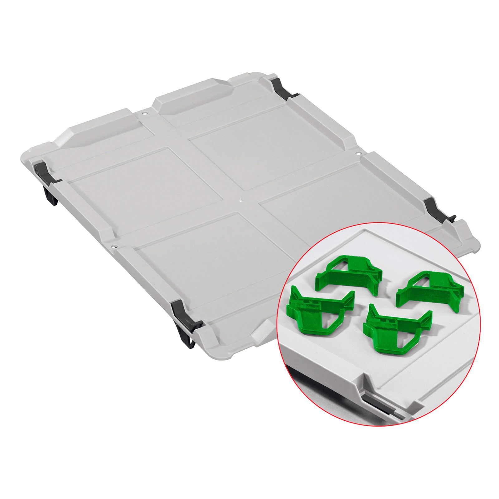 Auflagedeckel Set Eurobox NextGen mit 4 grünen Schiebeschnappverschlüssen | BxT 30x40cm | Eurobehälter, Transportbox, Transportbehälter, Stapelbehälter