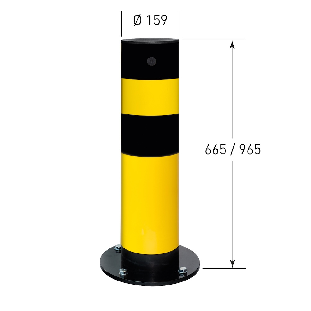 Rammschutz-Poller Swing mit PU-Federelement | HxØ 66,5x15,9cm | Materialstärke 4,5mm | Feuerverzinkter & kunststoffbeschichteter Stahl | Schwarz-Gelb