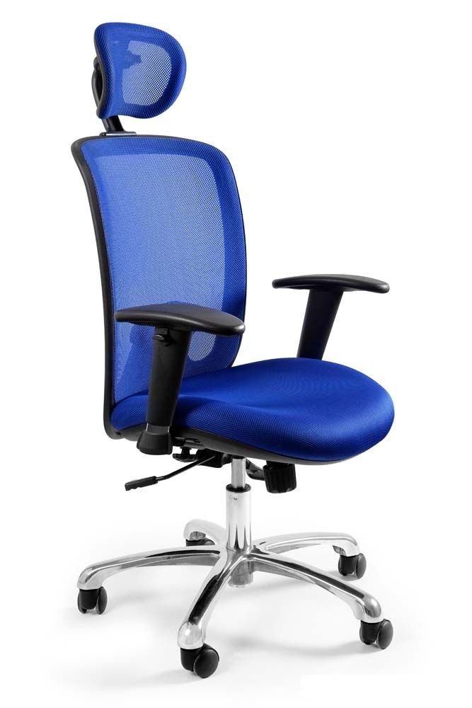 Bürodrehstuhl | Dortmund | HxBxT 108-128x60x55cm | Netzrückenlehne/Kopfstütze & Membran-Sitzpolsterung | Traglast 130kg | Blau