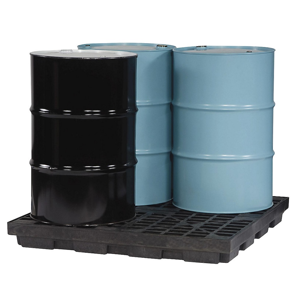Justrite Sammelstation Polyethylen-Überlaufpalette für Fässer und IBCs | HxBxT 14x125x125cm | 186 Liter | Schwarz