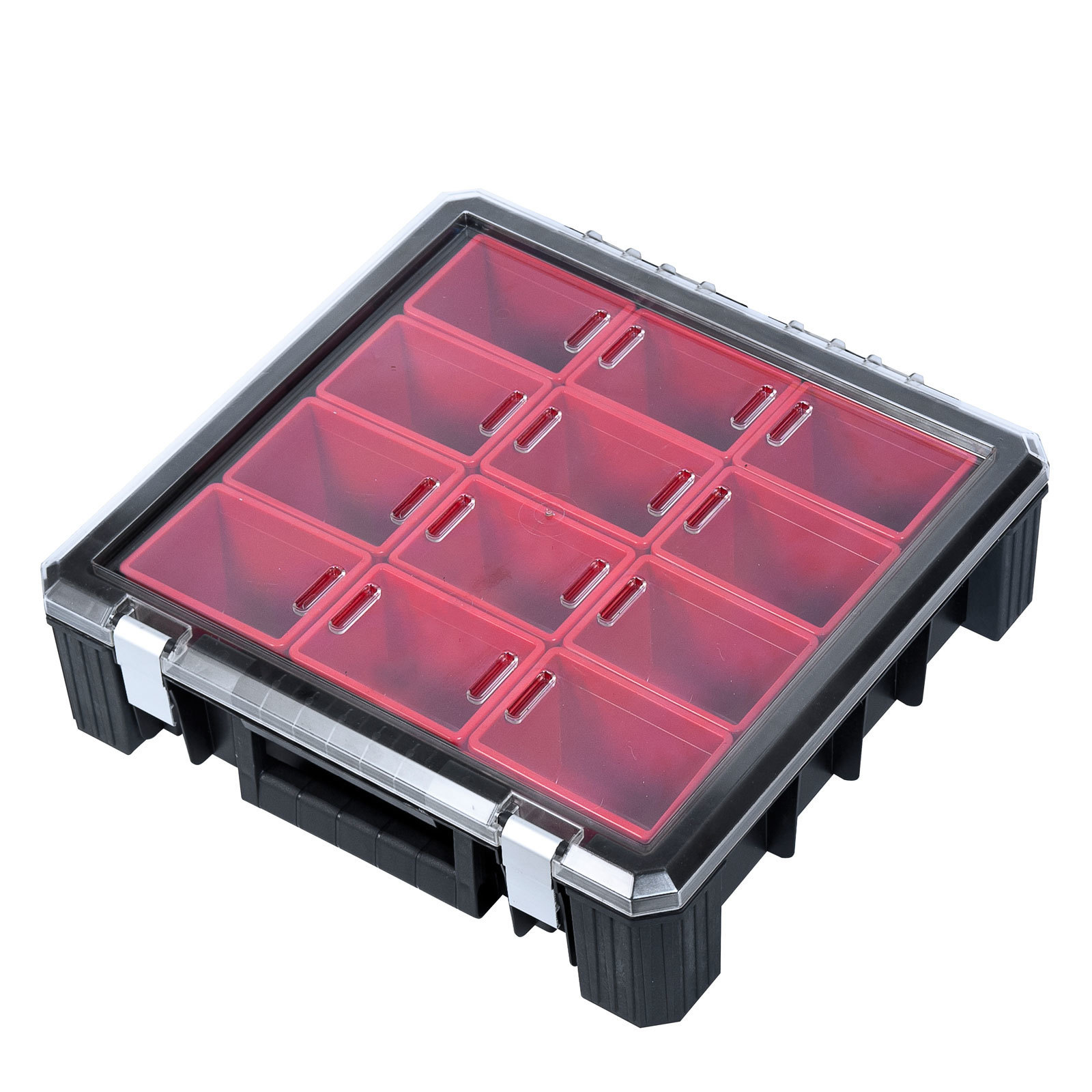 Sortierkasten mit 12 herausnehmbaren Boxen | HxBxT 11x39x40cm | Schwarz/Rot
