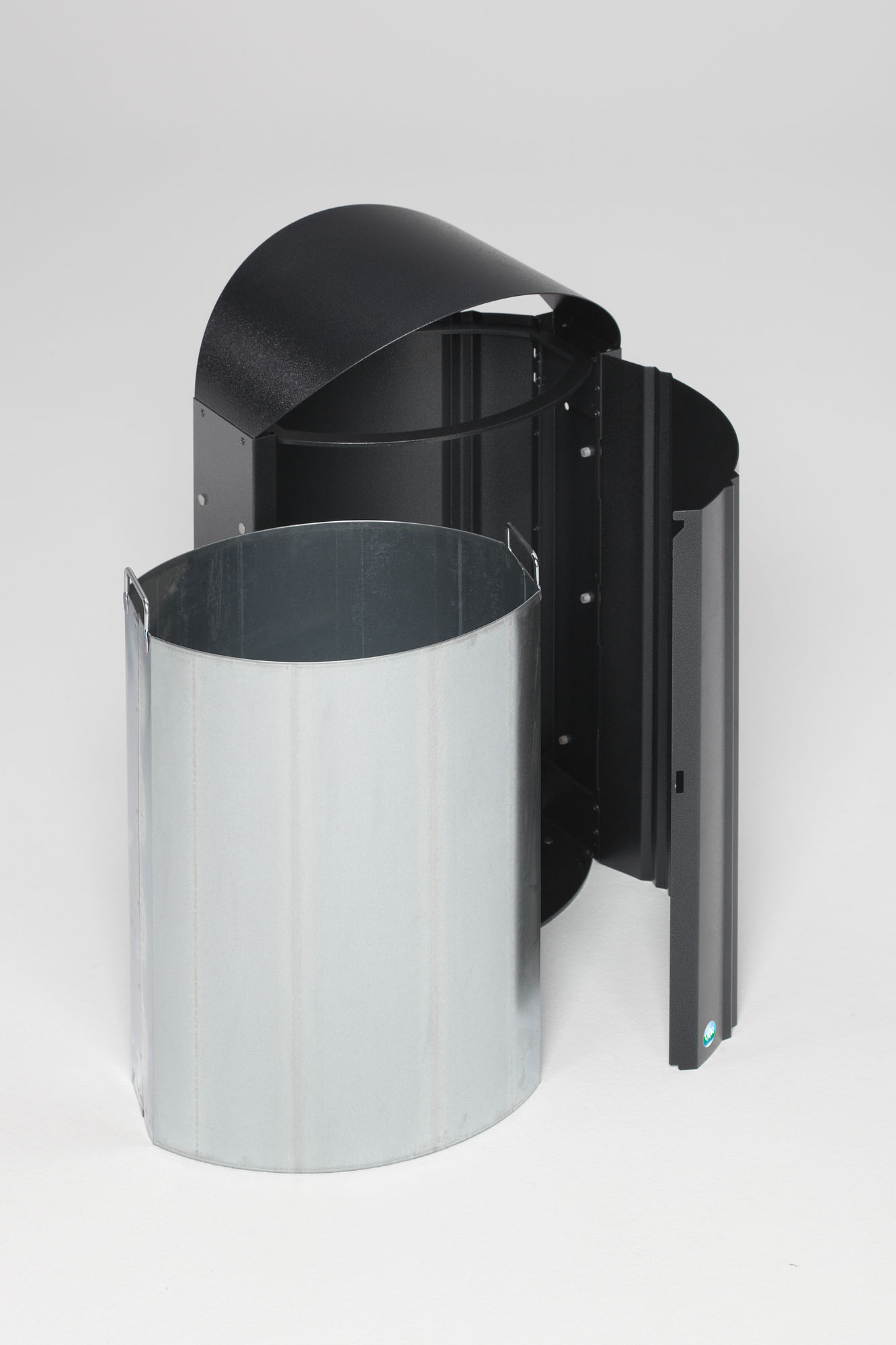 Robuster Standabfallsammler mit Schutzdach für den Aussenbereich | 50 Liter, HxBxT 80x48x35cm | Verzinkter & pulverbeschichteter Stahl | Antik-Silber
