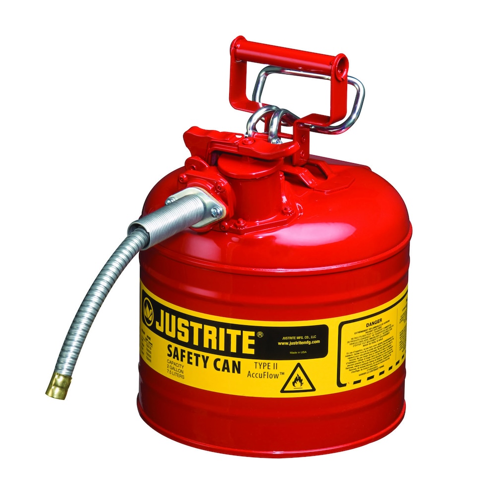 Justrite Sicherheitsbehälter Typ II mit Schwinggriff AccuFlow & Safe-Squeeze® Abzug | 8 Liter | Schwinggriff | Rot