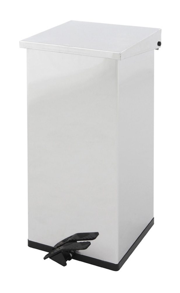 Eckiger feuerfester Pedal-Abfallbehälter Haiti mit Softclose Deckel |55 Liter, HxBxT 60x30x30cm | Edelstahl / Silber
