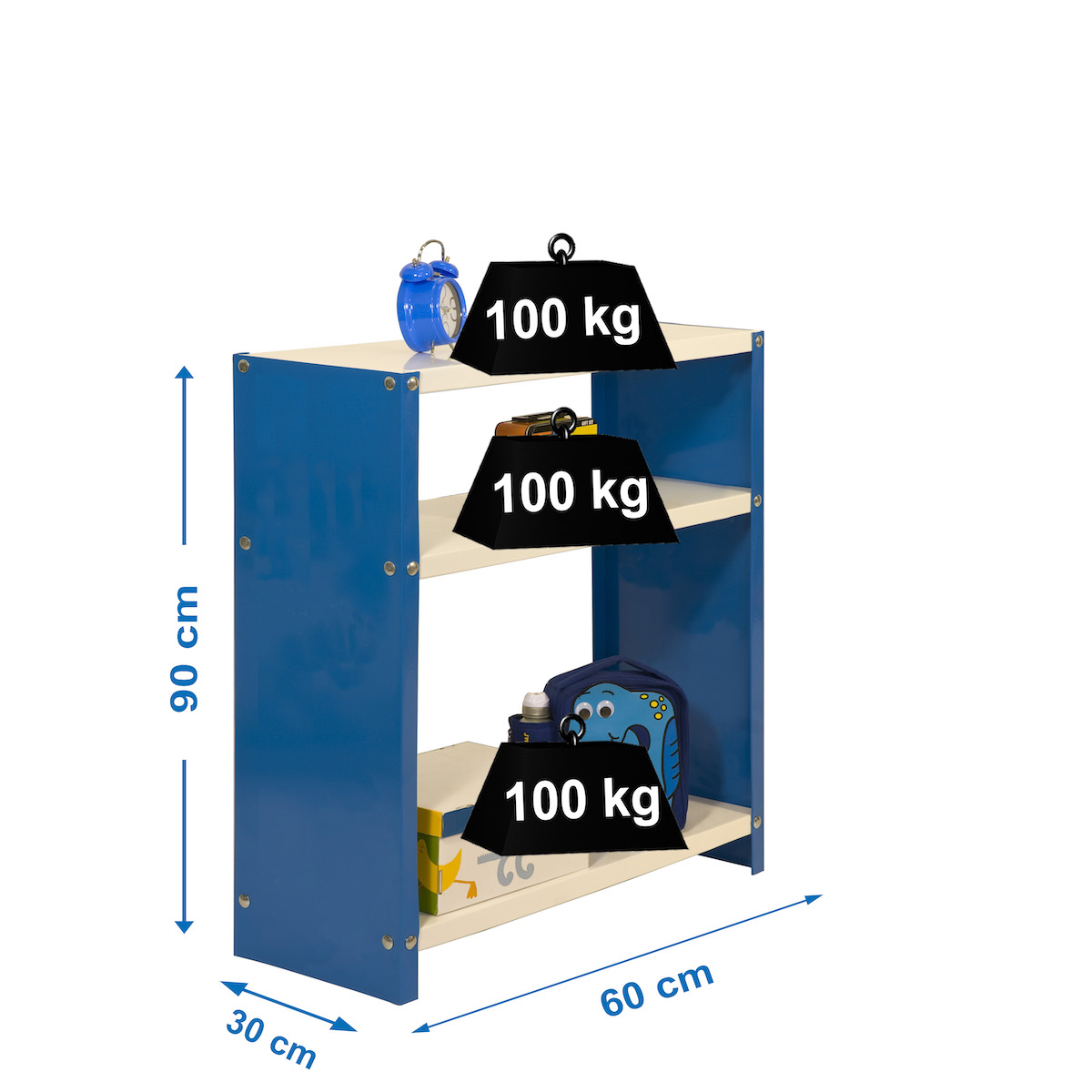 Wohnregal LIVING LUCHS METAL mit 3 Fachböden | HxBxT 90x60x30cm | Fachlast 100kg | Blau/Weiß