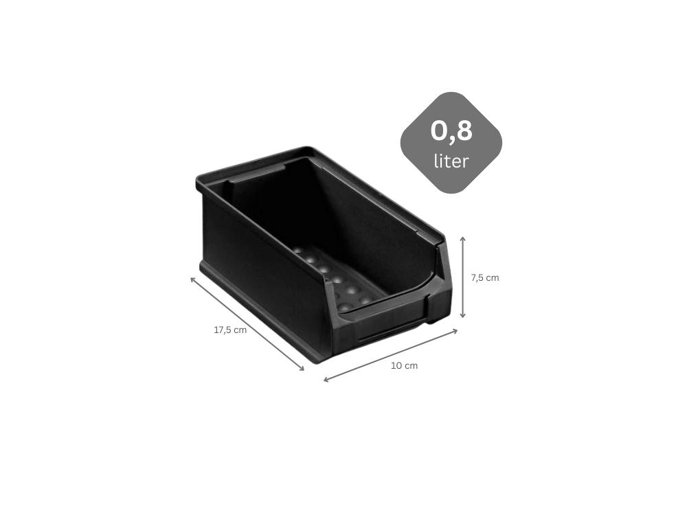Leitfähige Sichtlagerbox 2.0 | HxBxT 7,5x10x17,5cm | 0,8 Liter | ESD, Sichtlagerbehälter, Sichtlagerkasten, Sichtlagerkastensortiment, Sortierbehälter