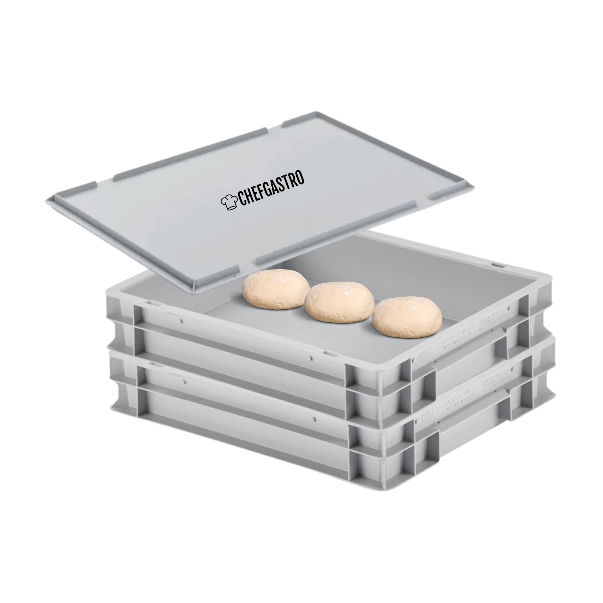 CHEFGASTRO SuperSparSet 2x Pizzaballenbox mit 1x Deckel | HxBxT 8,5x30x40cm | 9 Liter | Teigwanne für Pizzateig, Stapelbare Pizzabox, Gärbox für Sauerteig Brotteig Teig-Gärbox