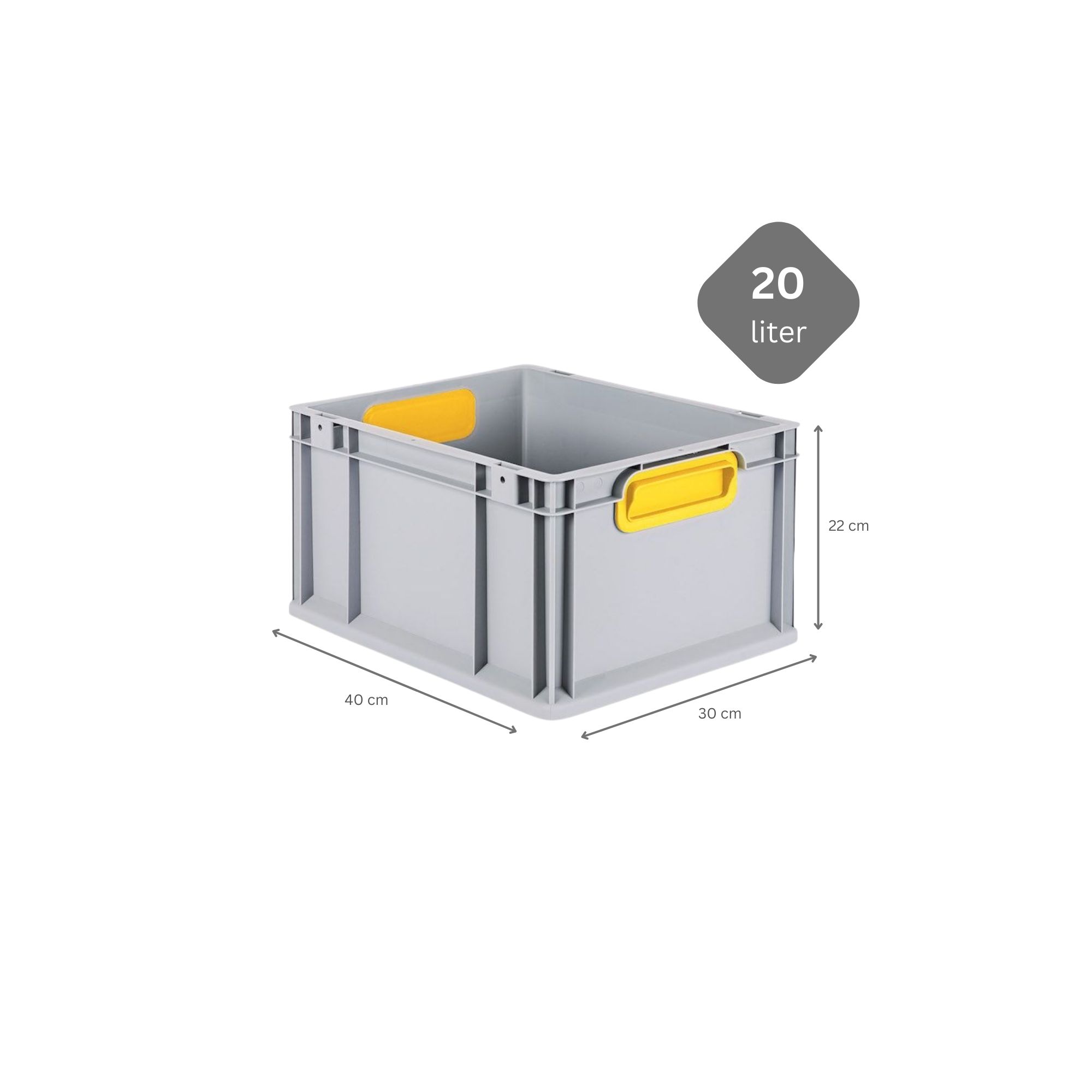 SparSet 5x Eurobox NextGen Color mit Auflagedeckel und Schiebeschnappverschlüsse | HxBxT 22x30x40cm | 20 Liter | Griffe gelb geschlossen | Glatter Boden | Eurobehälter, Transportbox, Transportbehälter, Stapelbehälter