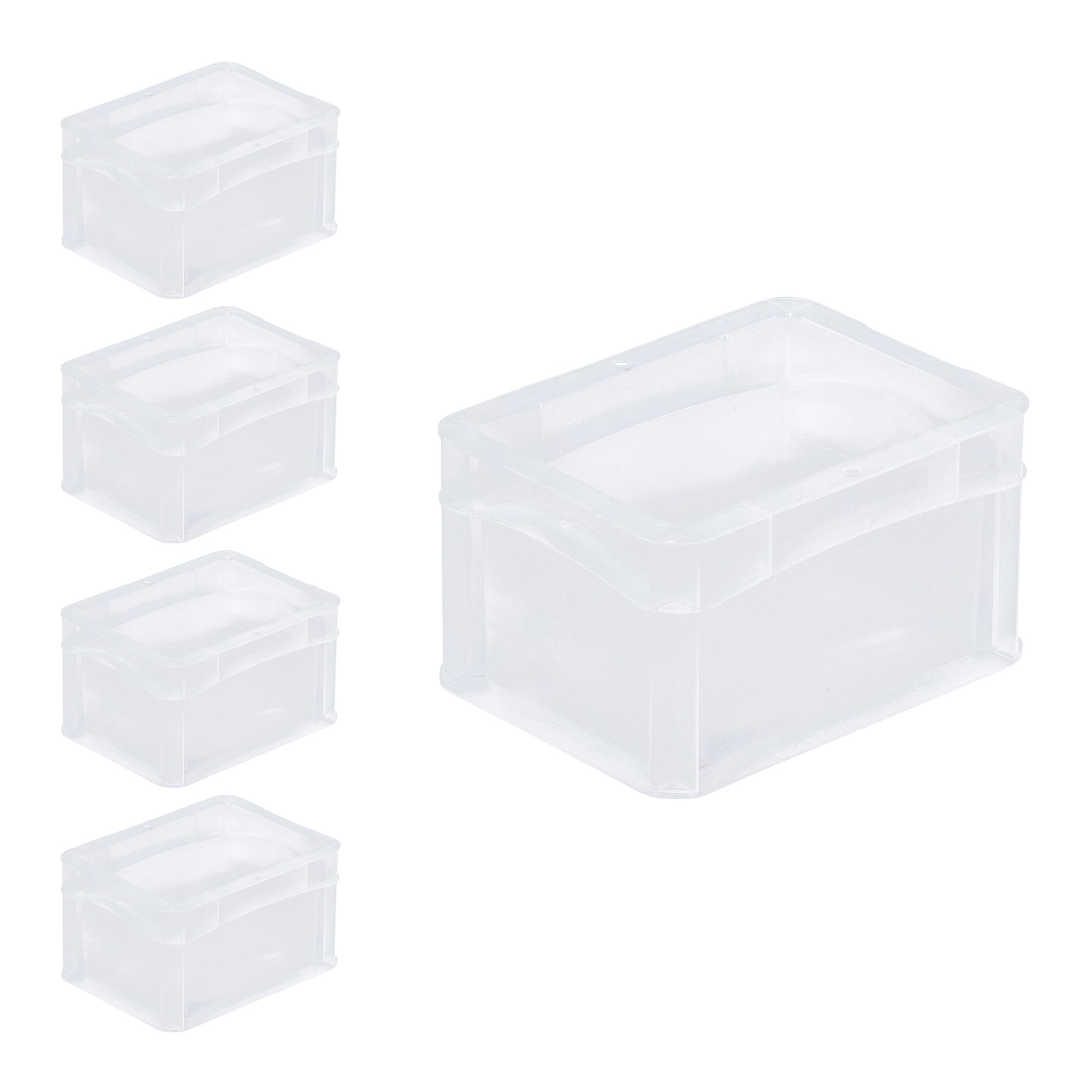 SparSet 5x Transparenter Eurobehälter BasicLine mit geschlossenem Griff | HxBxT 12x15x20cm | 2,2 Liter | Eurobox, Transportbox, Transportbehälter, Stapelbehälter