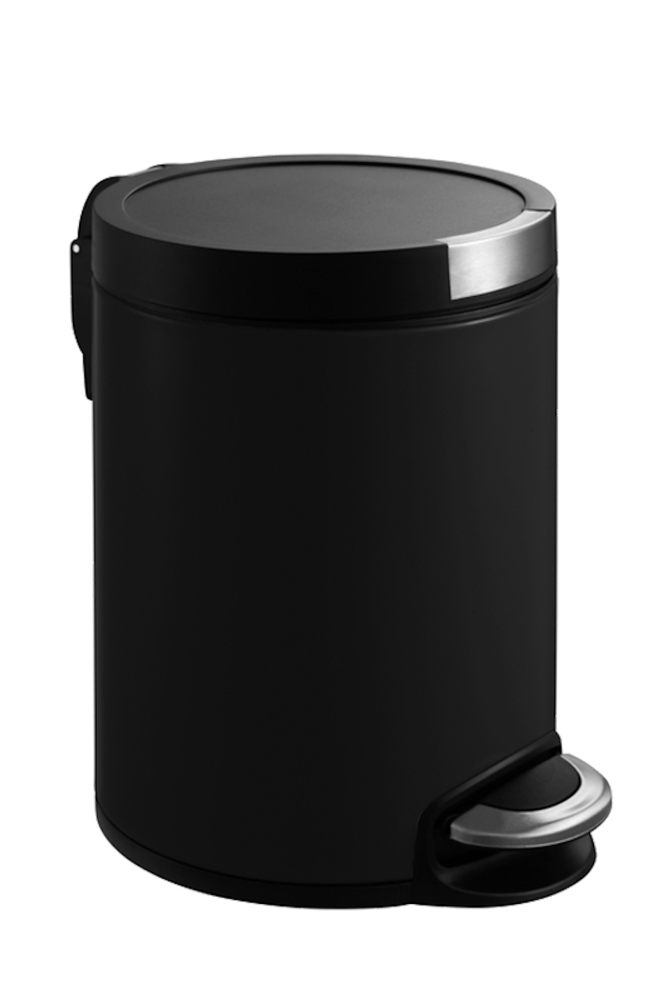 Runder Treteimer mit Kunststoffdeckel mit Edelstahlakzenten | 5 Liter, HxØ 29x20,5cm | Schwarz