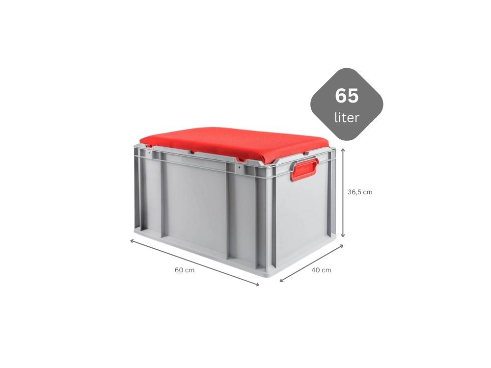 Eurobox NextGen Seat Box Rot | HxBxT 36,5x40x60cm | 65 Liter | Griffe geschlossen | Eurobehälter, Sitzbox, Transportbox, Transportbehälter, Stapelbehälter