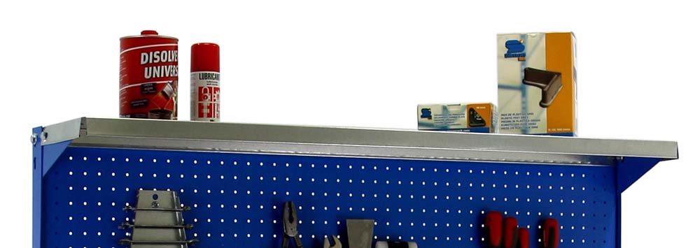 Werkbank BUFFALO mit Werkzeugwand, Schubfach und Ablage | HxBxT 84x90x61cm | Traglast 400kg | Blau