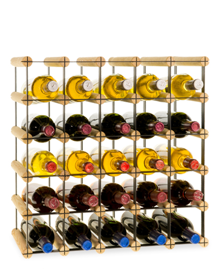 Modulares Weinregal VINOTECA MOD METAL | HxBxT 52,5x52,5x24,5cm | 5x5 Flaschen | Massives Kiefernholz | Natur