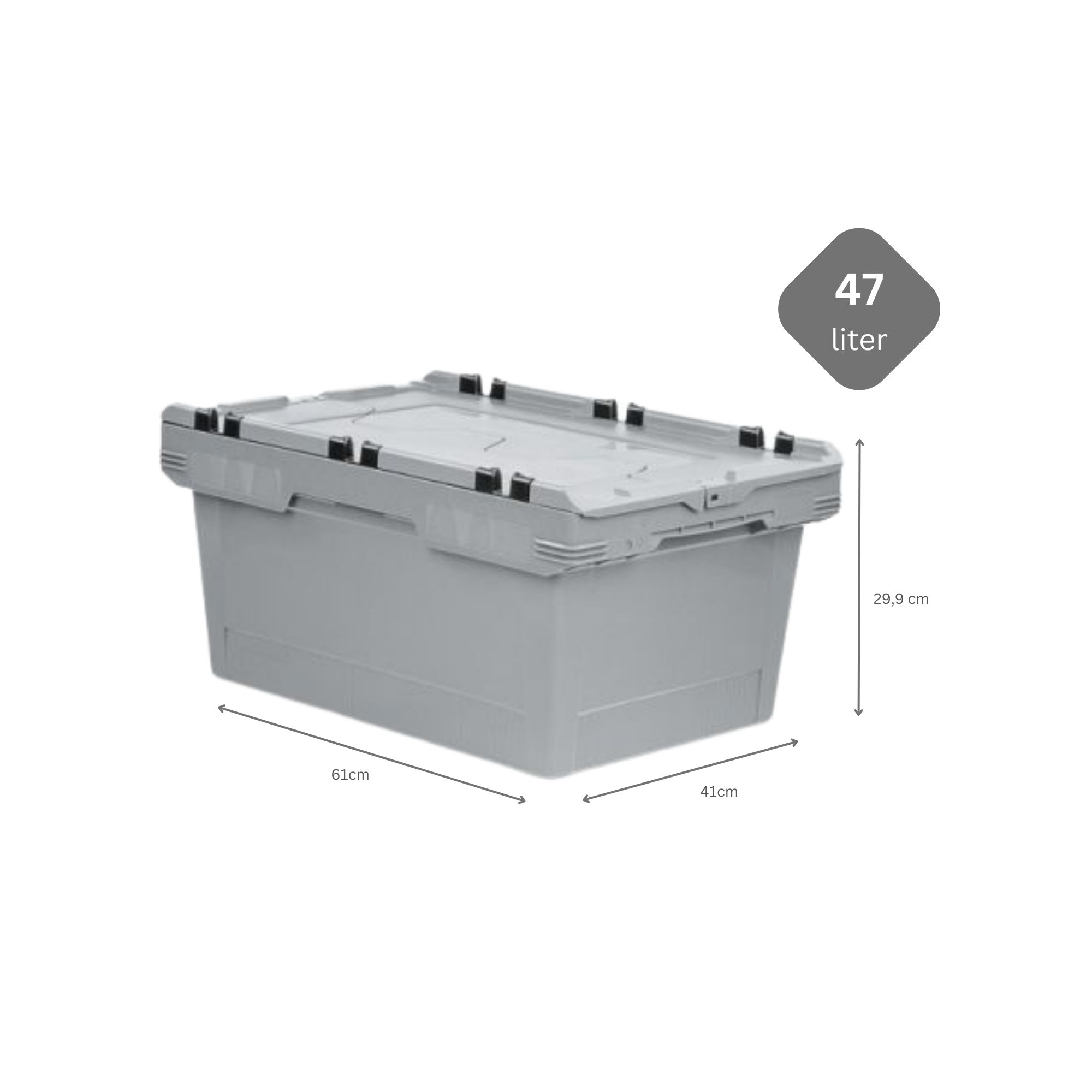 Conical Mehrweg-Stapelbehälter mit Krokodildeckel Grau | HxBxT 29,9x41x61cm | 47 Liter | Lagerbox Eurobox Transportbox Transportbehälter Stapelbehälter