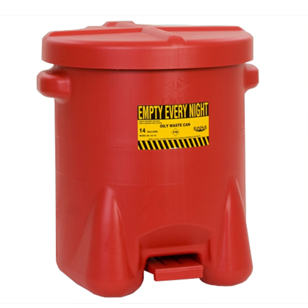 Eagle Poly-Abfalleimer Sicherheits-Entsorgungsbehälter mit Pedalöffnung | 53 Liter | Hart-Polyethylen | Rot