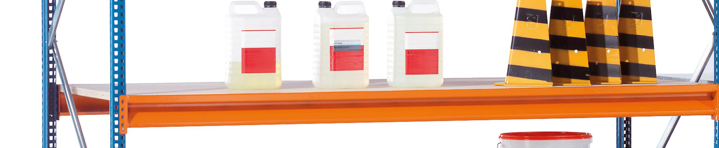 Zusatzebene mit Spanplatten für Schulte Weitspannregal W 100 | BxT 250x80cm | Fachlast 1.015kg | Orange/Verzinkt