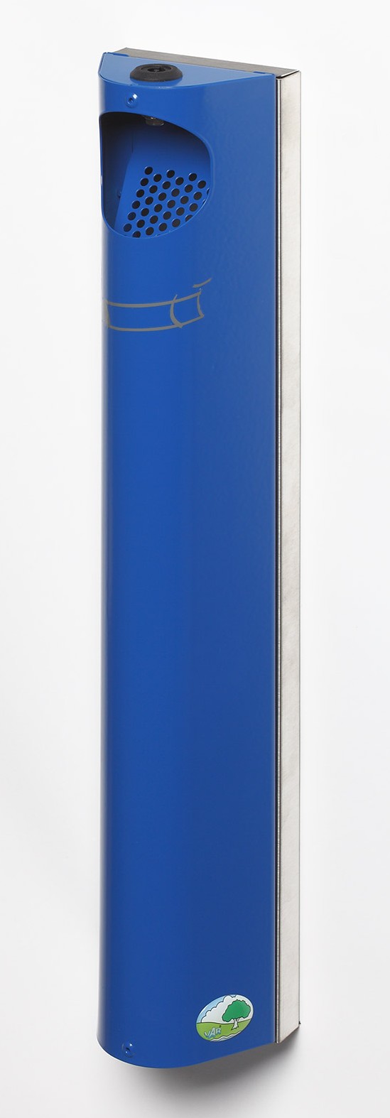 Praktischer Wandascher mit Abstreifblech | Wandmontage + Verschließbar | 3,5 Liter, HxBxT 55x11x8,5cm | Verzinkter Stahl | Blau