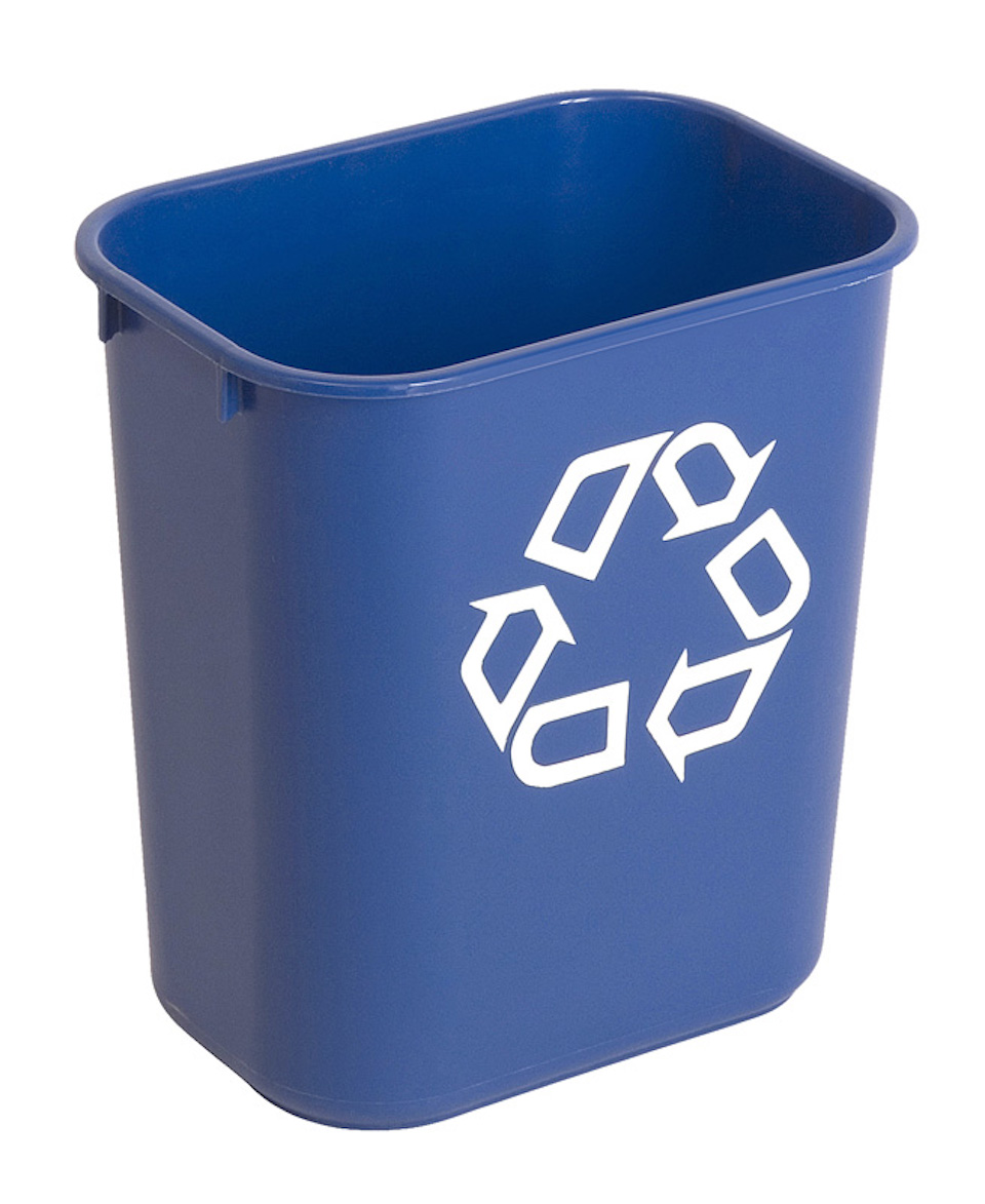 Rubbermaid rechteckiger Abfallbehälter aus Polyethylen | 12,9 Liter, HxBxT 30,8x21x29cm | Blau mit Recyclingsymbol