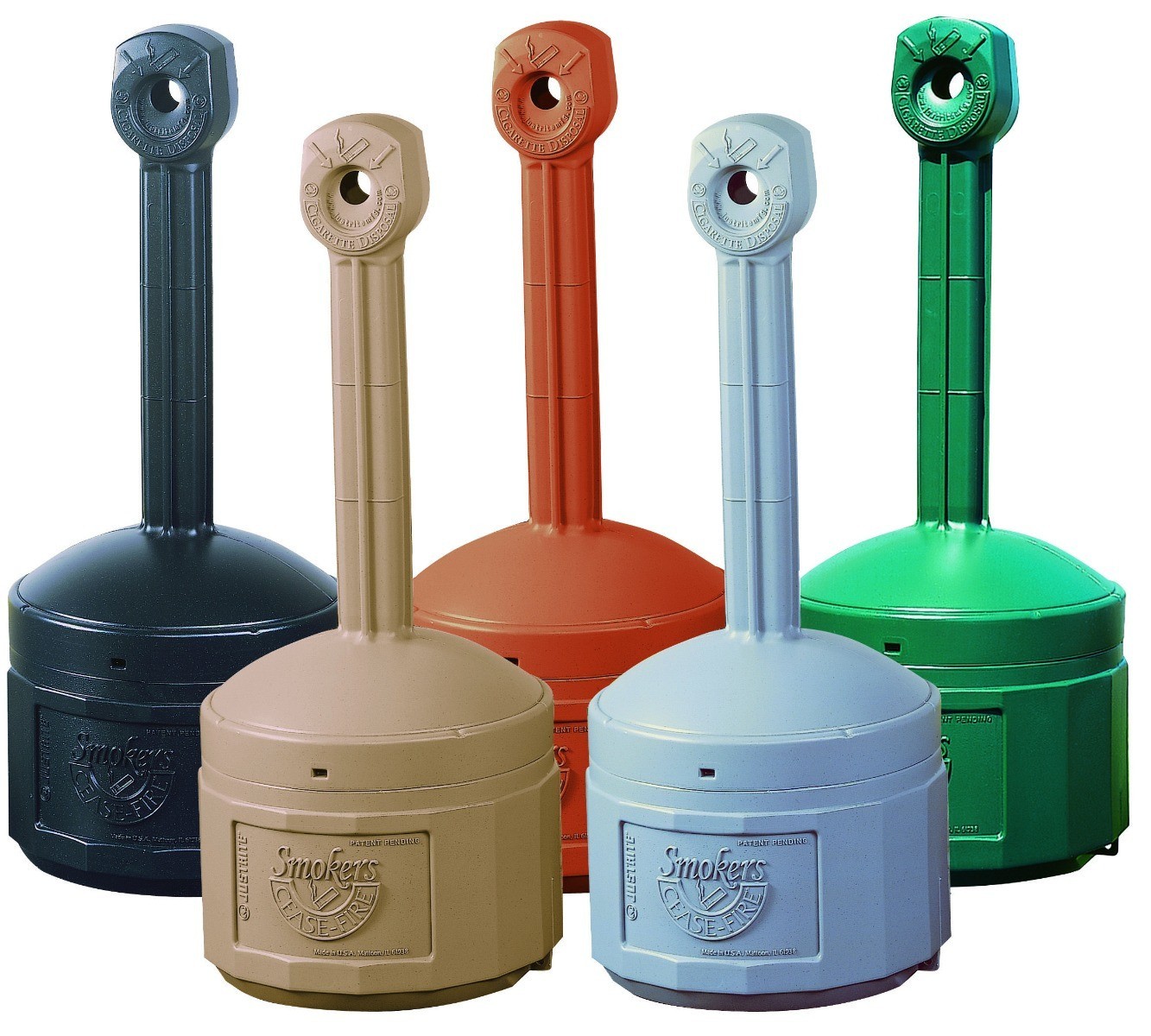 Justrite Sicherheits-Standascher aus Kunststoff Original Smoker Cease Fire® | 15 Liter Innenbehälter, selbstlöschend | HxB 98x42cm | Schwarz