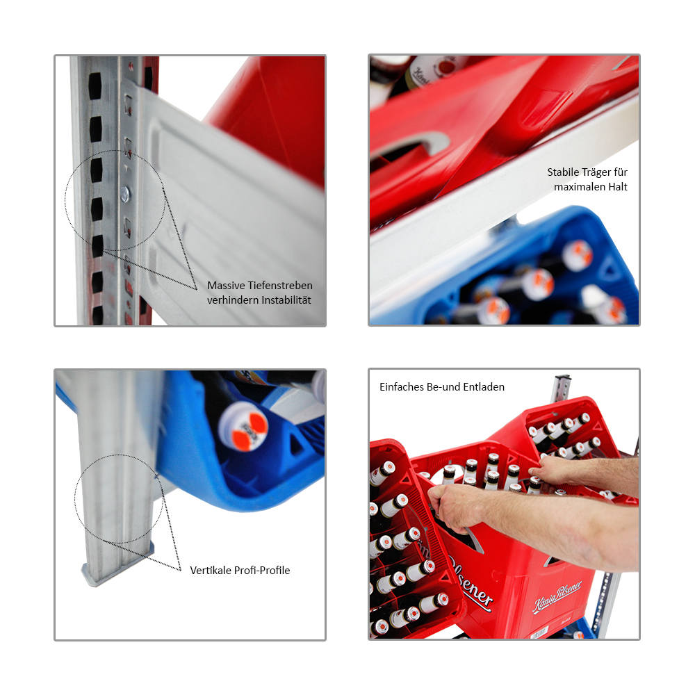 Getränkekisten- & Weinregal Chiemsee VINO Made in Germany | HxBxT 175x106x33,5cm | 6 Kisten auf 2 Ebenen + 38 Flaschen auf 2 Ebenen | Lichtgrau