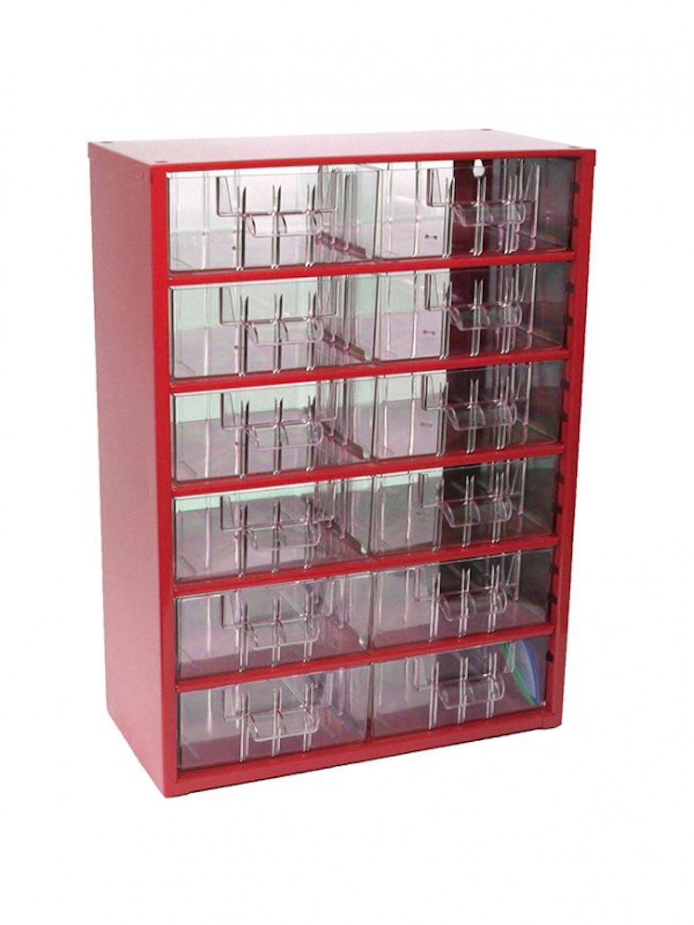 Cosima Kleinteilemagazin mit 12 große Schubfächer Metallgehäuse rot | HxTxB: 42x15,5x30,6cm | Kleinteileregal, Sortimentsboxen, Sortimentskastenregal, Regalsystem