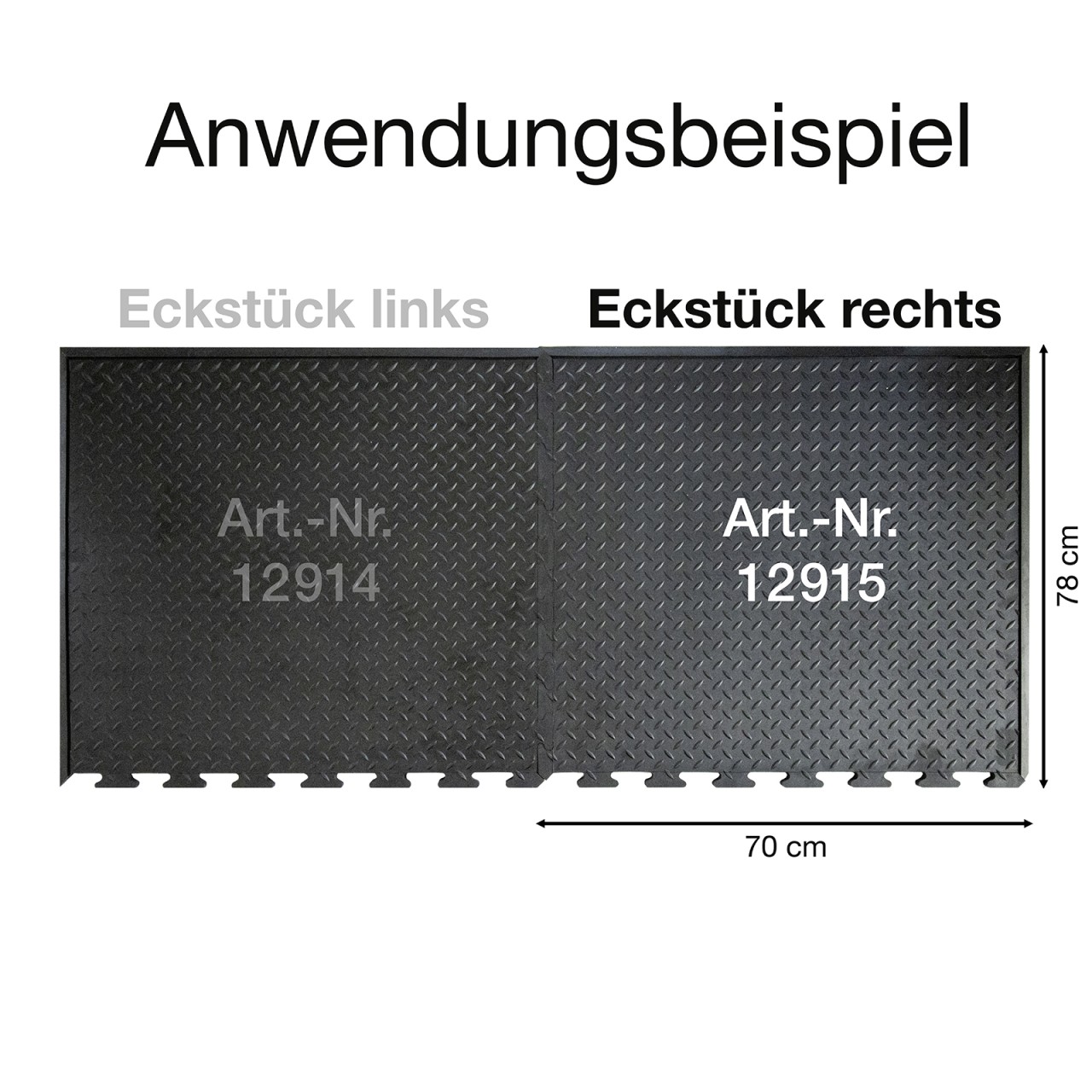 Anti-Ermüdungs-Gummifliese Eckstück Rechts | BxL 70x78cm | Stärke 1,2cm | Schwarz