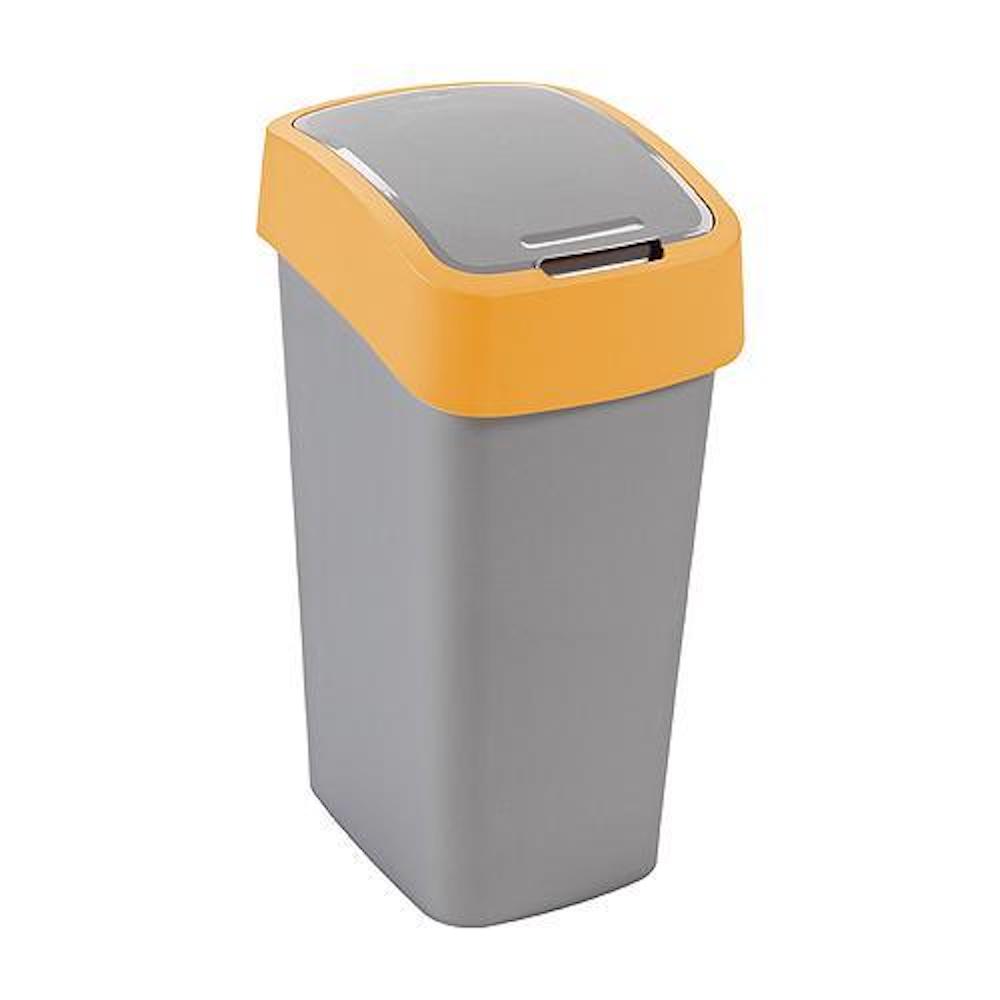 Abfallbehälter mit Schwing-/Klappdeckel | 50 Liter Fassungsvermögen | Silber/Gelb