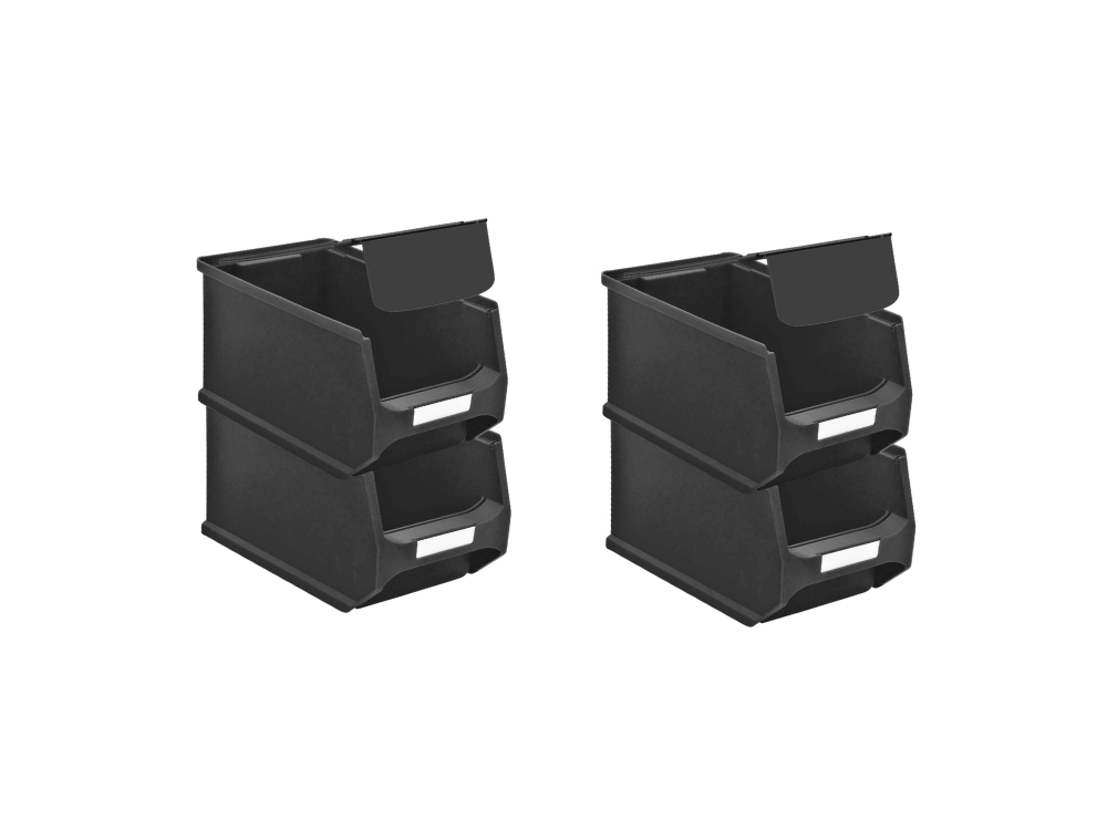 Wandleiste mit 4x Leitfähige Sichtlagerbox 3.0 mit Abdeckung | HxBxT 12,6x60,5x23,6cm | ESD, Wandhalterung, Kleinteileaufbewahrung, Sortimentsboxhalterung