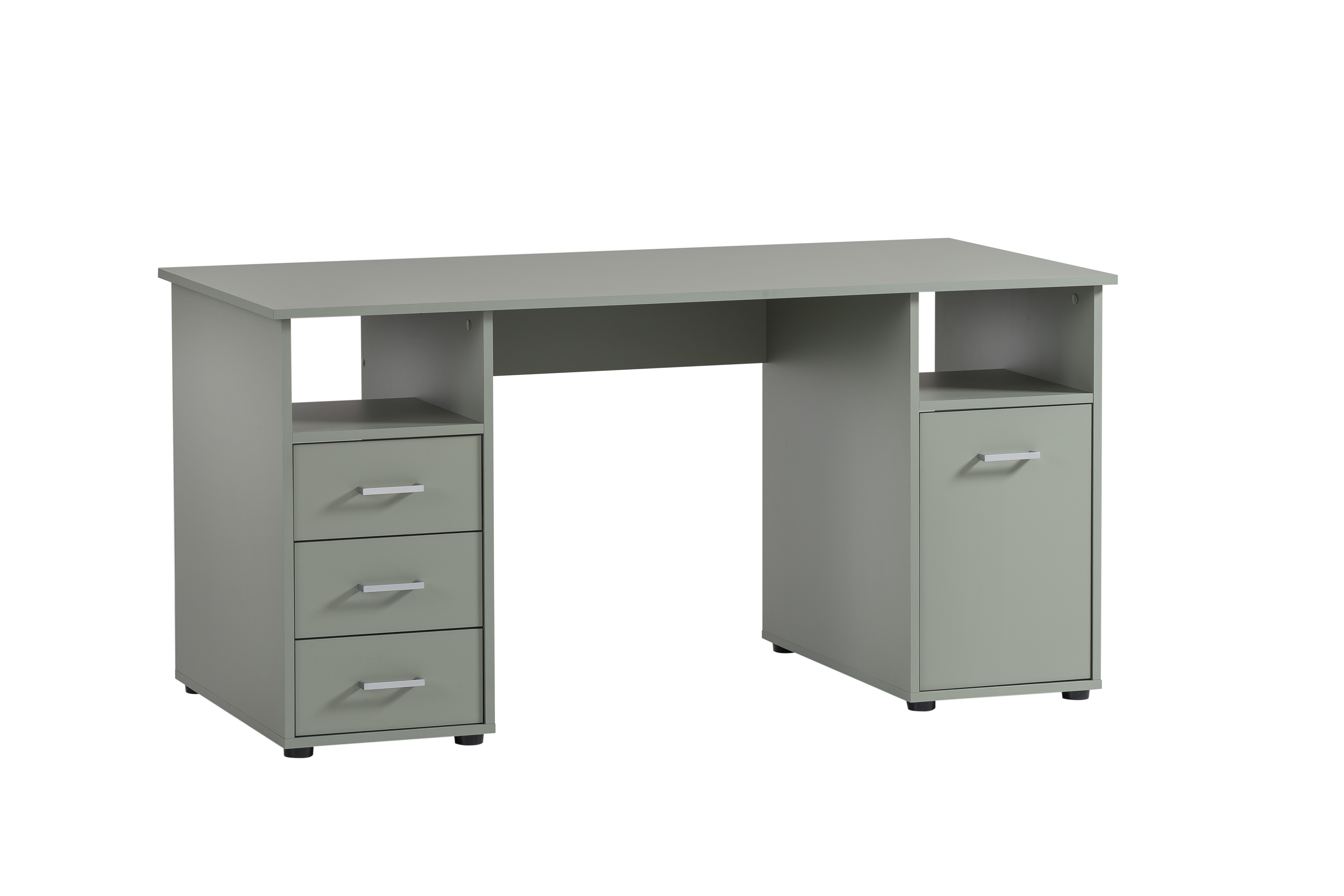 Möbelpartner Schreibtisch Fox | Large | HxBxT 87x150x70cm | 3 Schubladen, 2 offene Fächer & 1 Fach mit Flügeltür | Pistazie