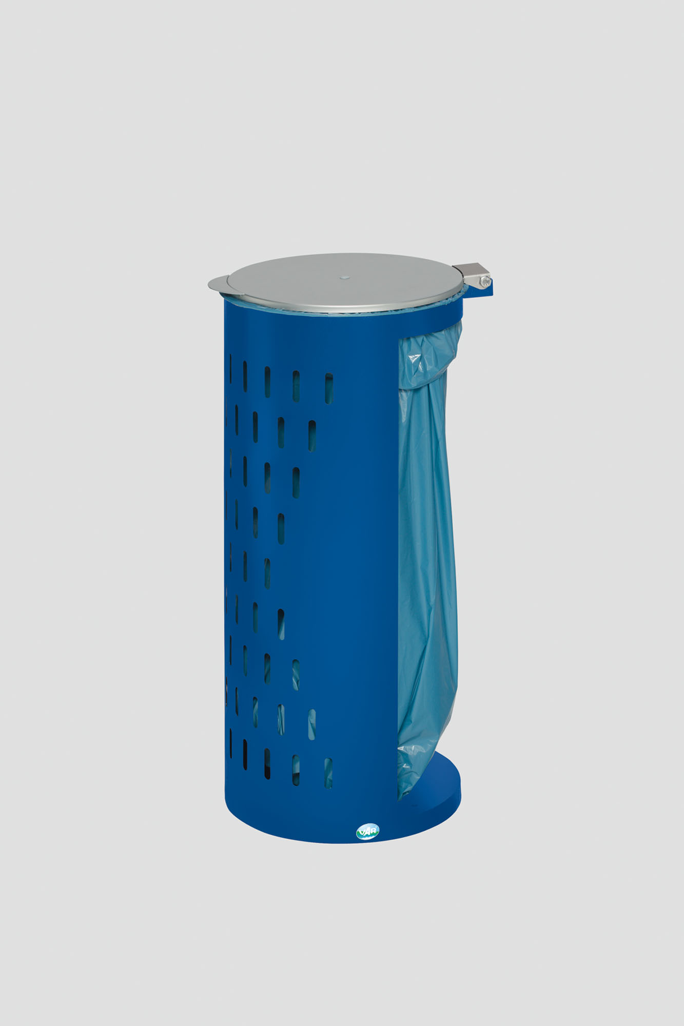 Kompakter Abfallsammler gelocht mit Deckel | 35cm Einfüllöffnung | HxBxT 85x44x44cm | Stahl | Blau