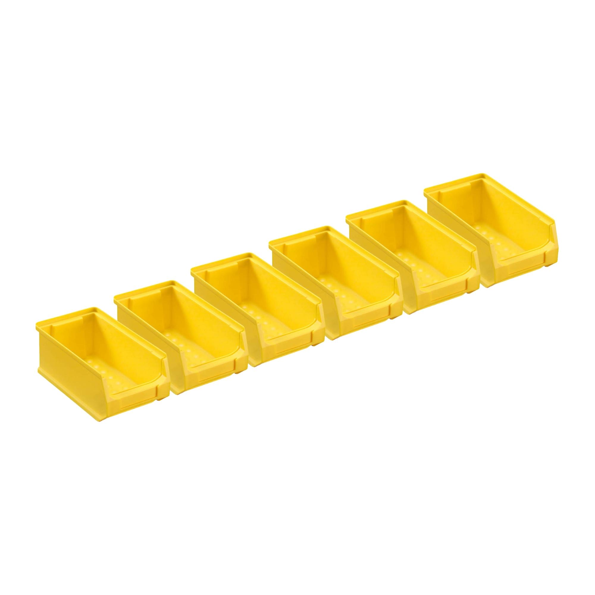Wandleiste mit 6x Gelbe Sichtlagerbox 2.0 | HxBxT 7,6x60,5x17,6cm | Wandhalterung, Kleinteileaufbewahrung, Sortimentsboxhalterung