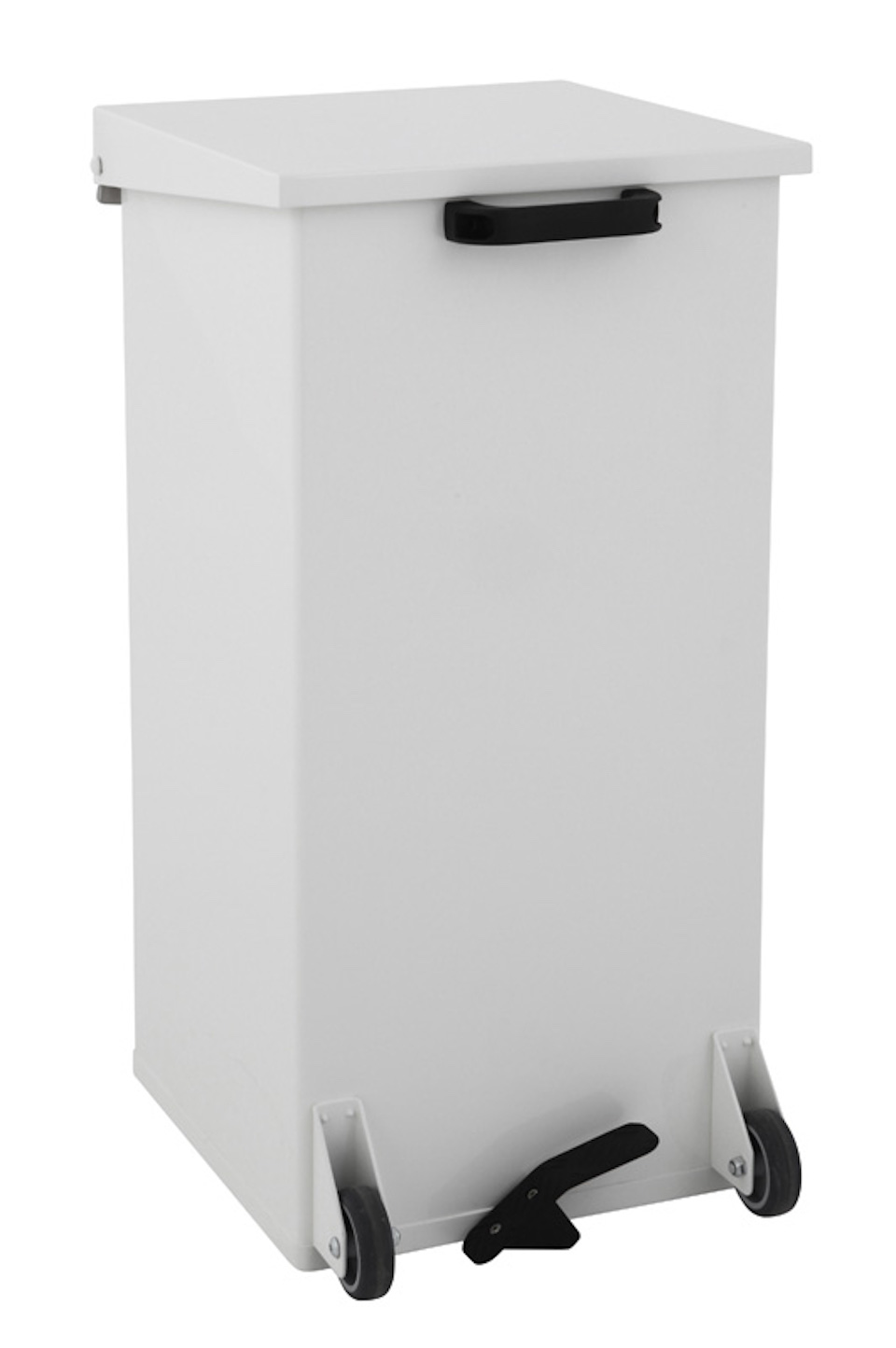 Mobiler eckiger feuerfester Pedal-Abfallbehälter Haiti mit Softclose Deckel | 110 Liter, HxBxT 80x39x39cm | Weiß