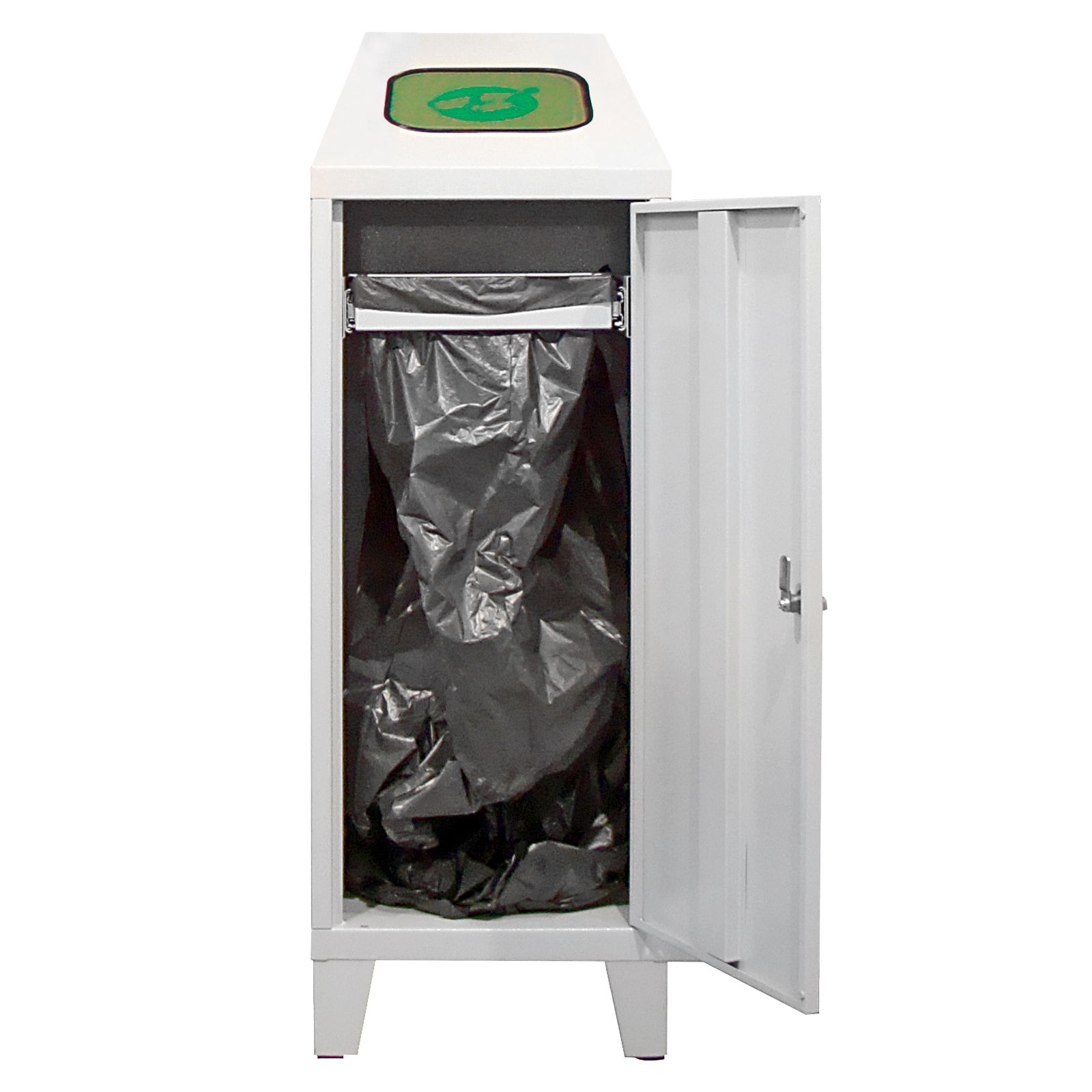 Recycling-Abfallsammler mit Abfallsackhalterung Solo | HxBxT 122x40x45cm | 1x 120 Liter | Lichtgrau