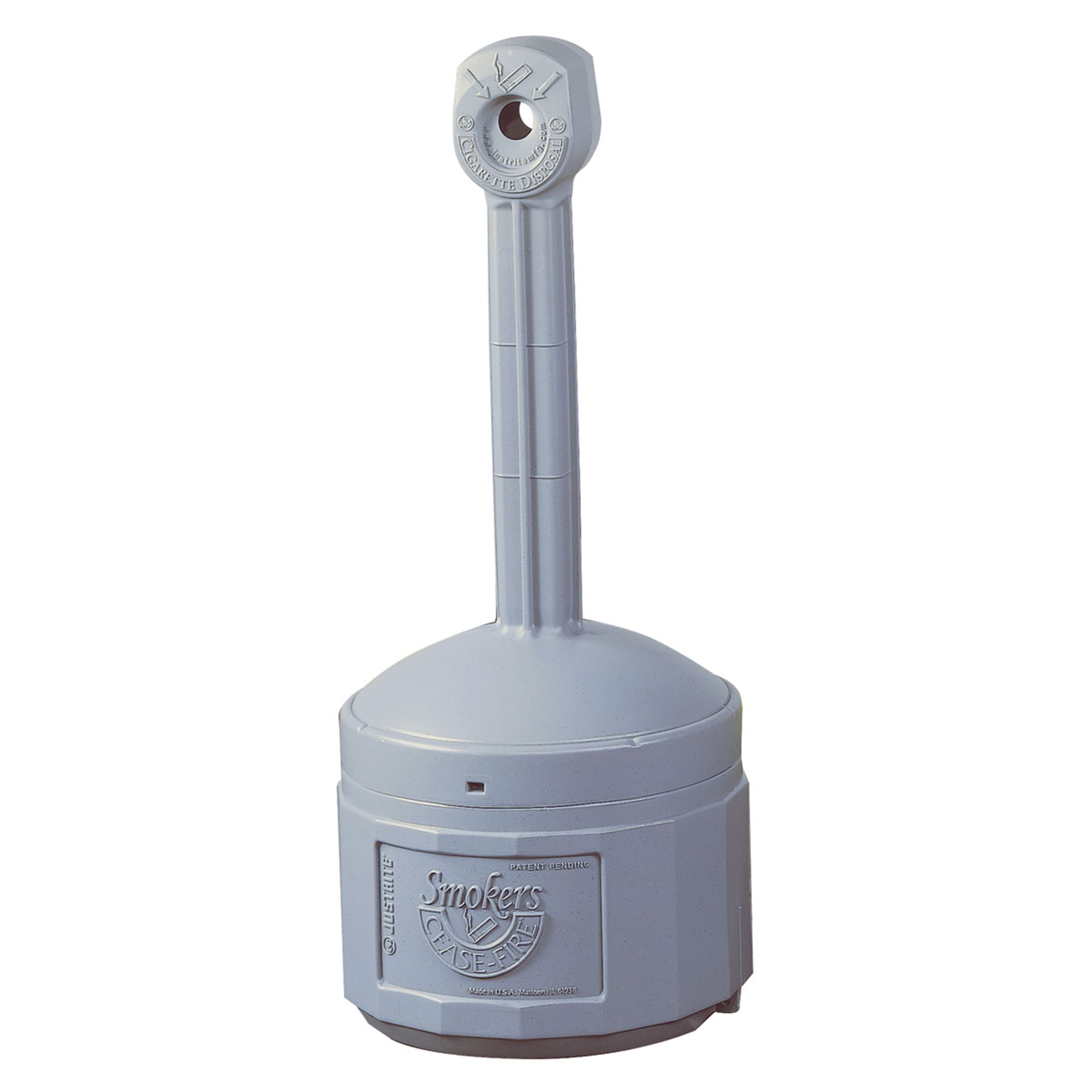 Justrite Sicherheits-Standascher aus Kunststoff Original Smoker Cease Fire® | 15 Liter Innenbehälter, selbstlöschend | HxB 98x42cm | Grau