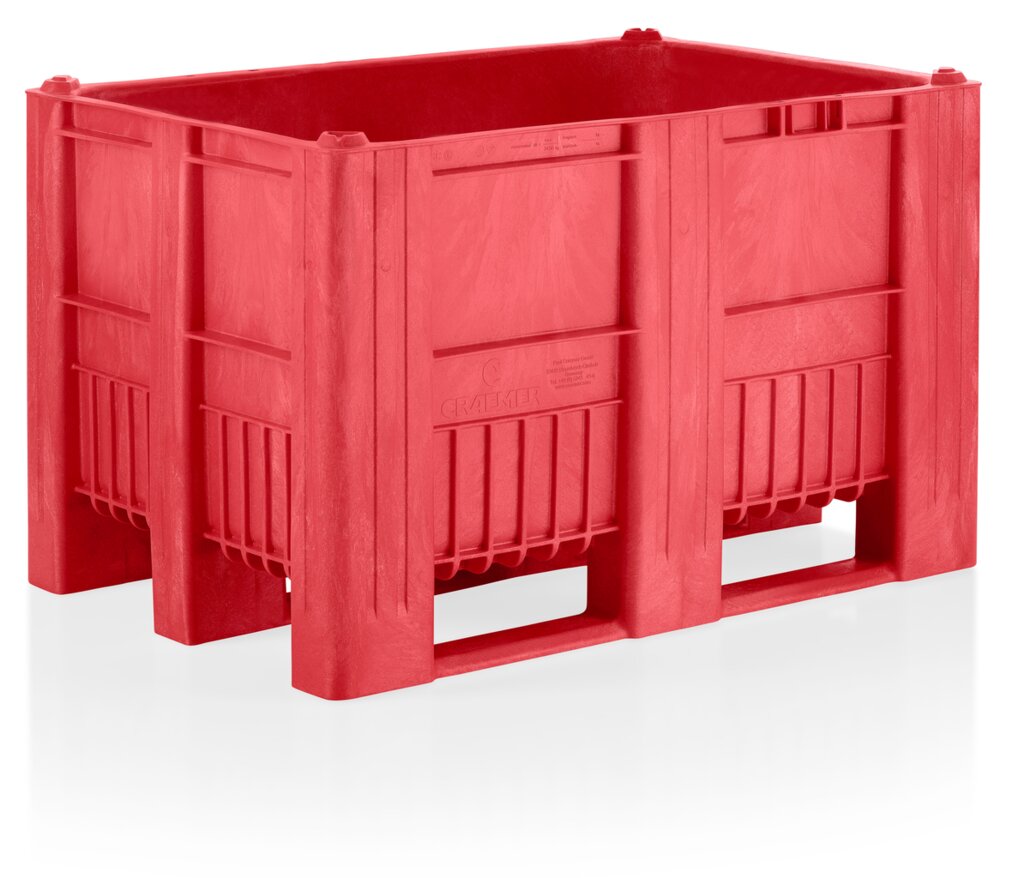 Palettenbox Euromaß | HxBxT 74x120x80cm | 470 Liter | Polyethylen | 3 Kufen | Rot