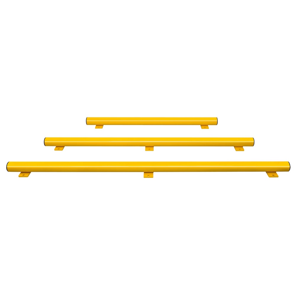 Unterfahrschutz Balken | Inkl. 2 Bodenplatten | HxBxØ 8,6x75x7,6cm | Kunststoffbeschichteter Stahl | Gelb