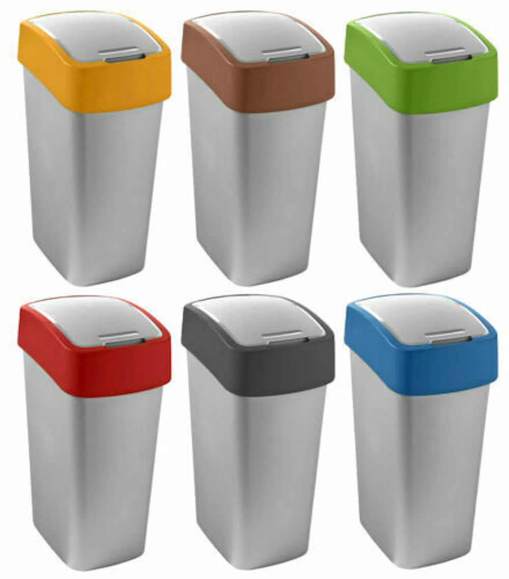Abfallbehälter mit Schwing-/Klappdeckel | 50 Liter Fassungsvermögen | Silber/Blau