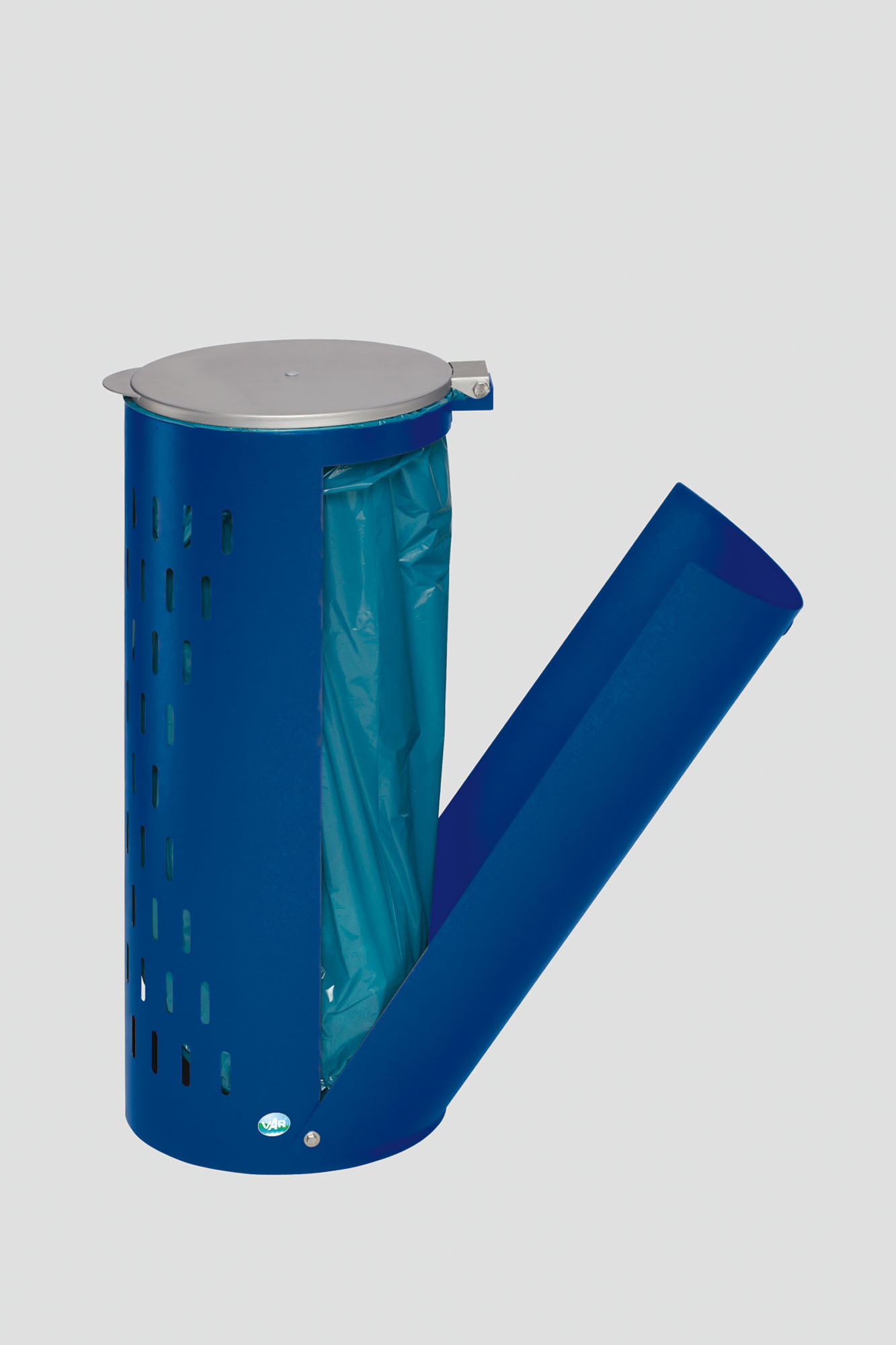 Kompakter Abfallsammler gelocht mit Deckel & Klapptür | 35cm Einfüllöffnung | HxBxT 85x44x44cm | Stahl | Blau