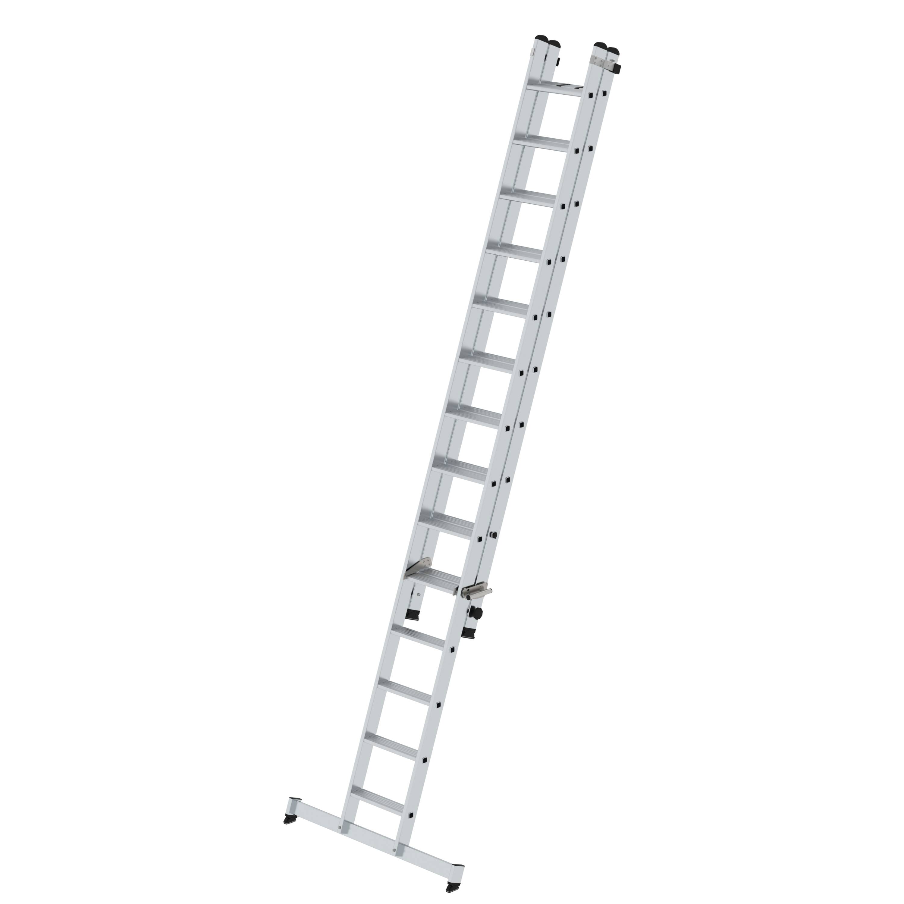 Stufen-Schiebeleiter 2-teilig mit nivello®-Traverse 1x14 + 1x10 Stufen