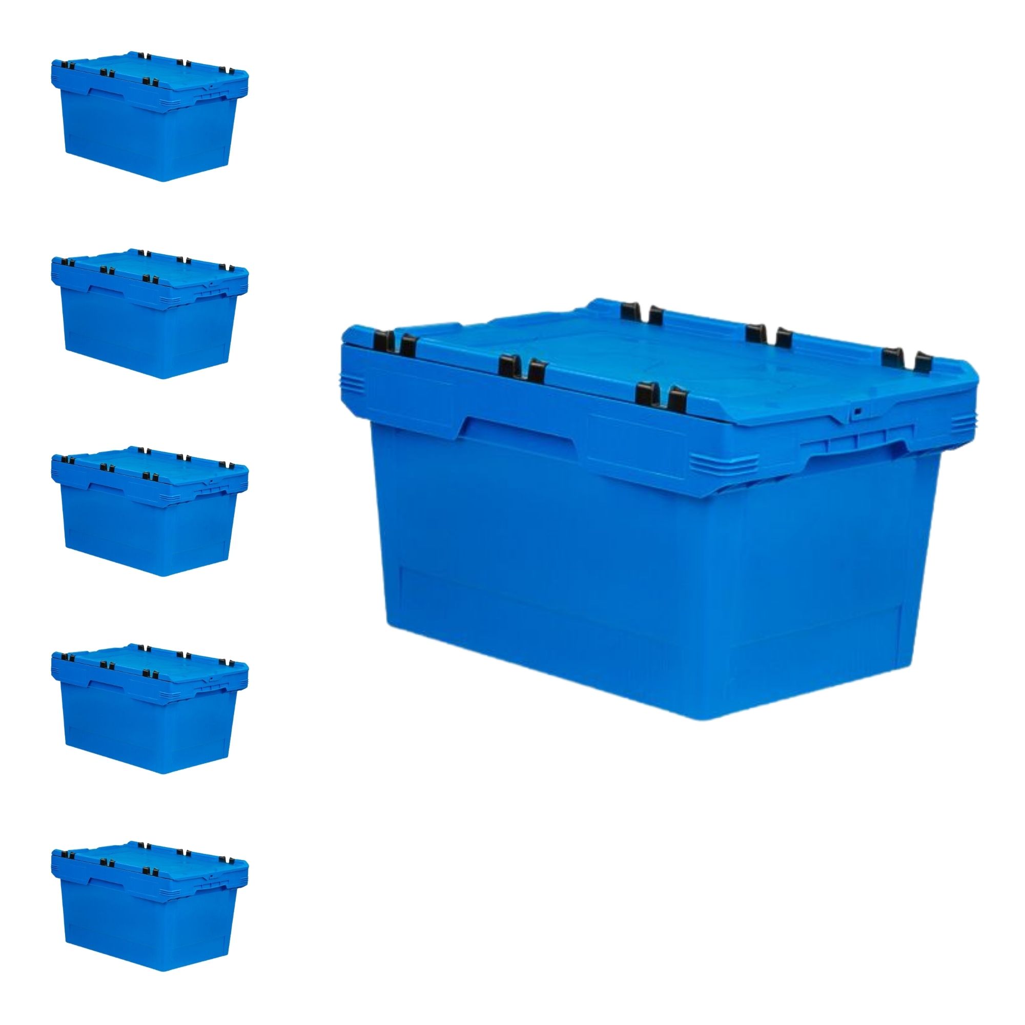 SuperSparSet 6x Conical Mehrweg-Stapelbehälter mit Krokodildeckel Blau | HxBxT 34,9x41x61cm | 58 Liter | Lagerbox Eurobox Transportbox Transportbehälter Stapelbehälter