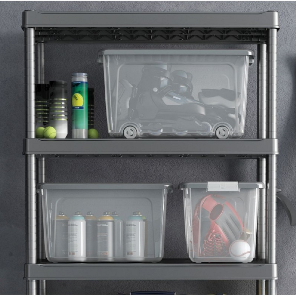 Mehrzweck Aufbewahrungsbehälter HAWK mit grauem Deckel und Rädern | HxBxT 17x79x39cm | 35 Liter | Transparent | Behälter, Box, Aufbewahrungsbehälter, Aufbewahrungsbox