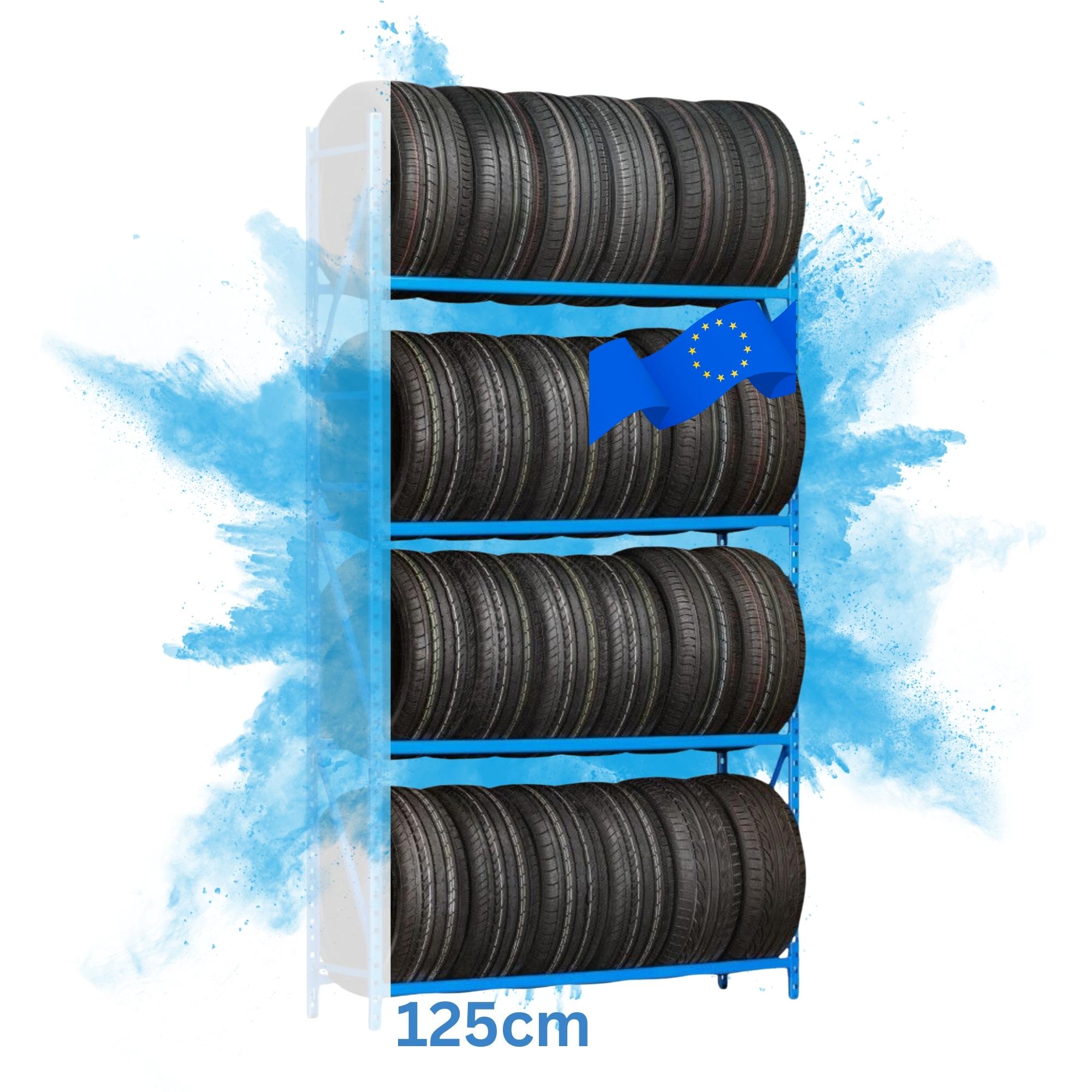 Reifenregal High Puma | Anbauregal | HxBxT 240x125x50cm | 4 Ebenen | 130kg Fachlast | bis zu 20 Reifen | Lichtblau