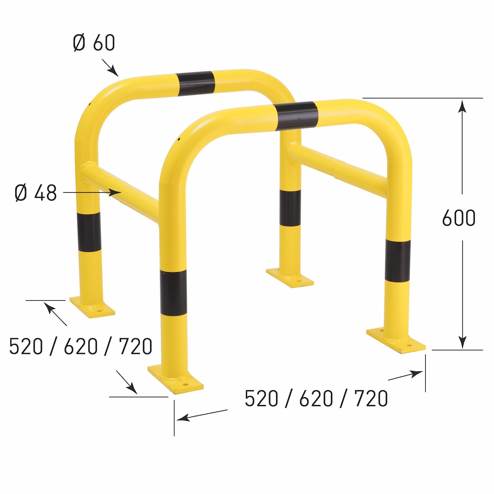 Säulenschutz zur Bodenmontage | Innenmaß HxBxT 60x50x50cm | Kunststoffbeschichteter Stahl | Schwarz-Gelb