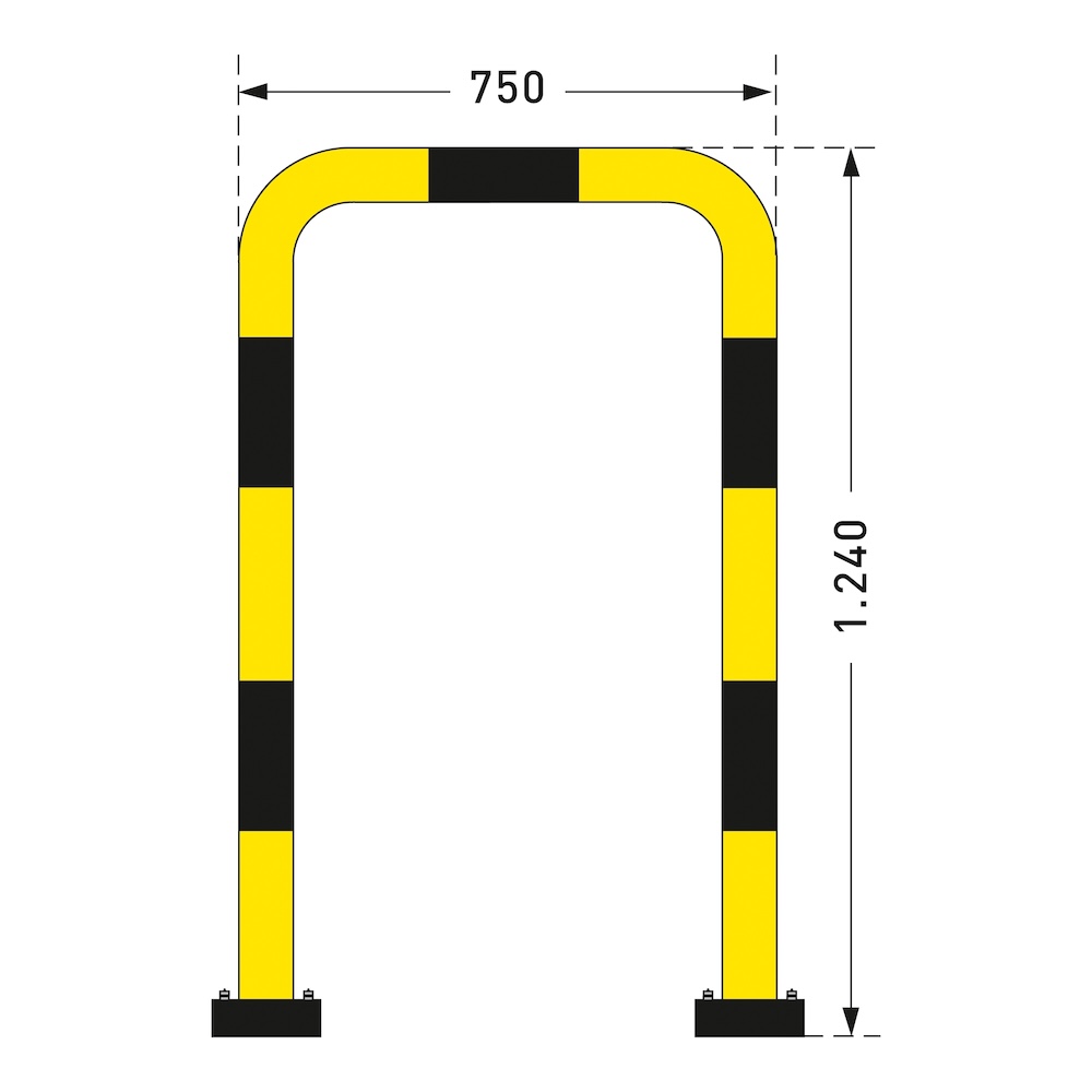 Rammschutz-Bügel Swing mit PU-Federelement | HxB 124x75cm | Rohr-Ø 7,6cm | Feuerverzinkter & kunststoffbeschichteter Stahl | Schwarz-Gelb
