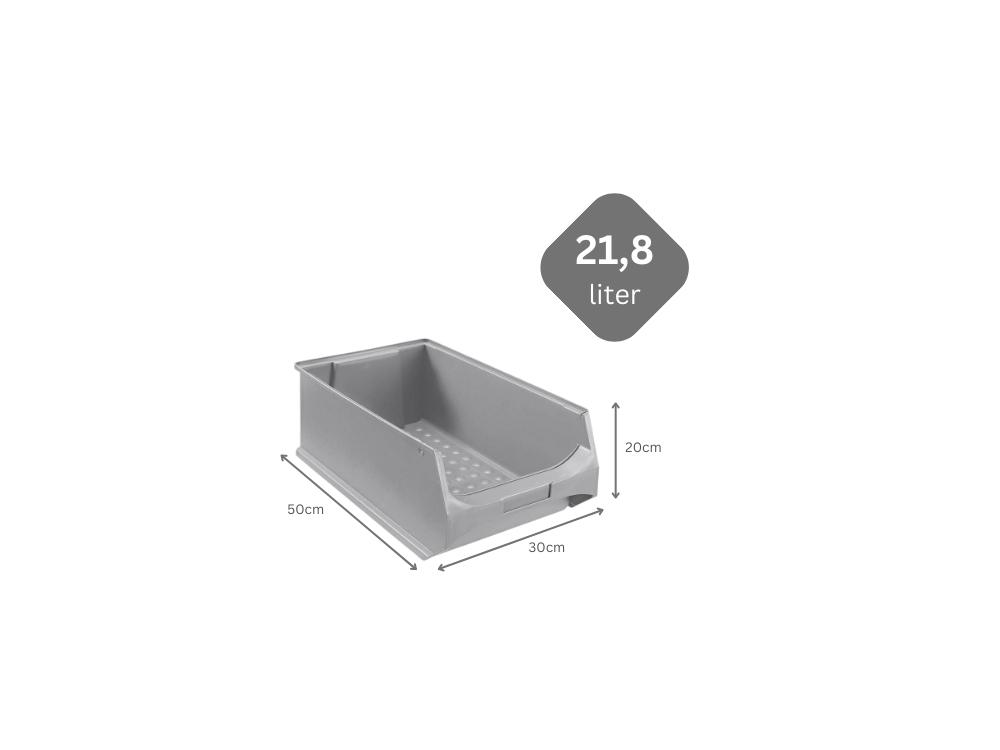 Graue Sichtlagerbox 5.0 | HxBxT 20x30x50cm | 21,8 Liter | Sichtlagerbehälter, Sichtlagerkasten, Sichtlagerkastensortiment, Sortierbehälter
