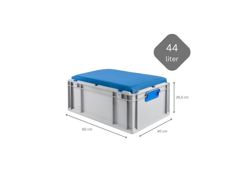 Eurobox NextGen Seat Box Blau | HxBxT 26,5x40x60cm | 44 Liter | Griffe geschlossen | Eurobehälter, Sitzbox, Transportbox, Transportbehälter, Stapelbehälter